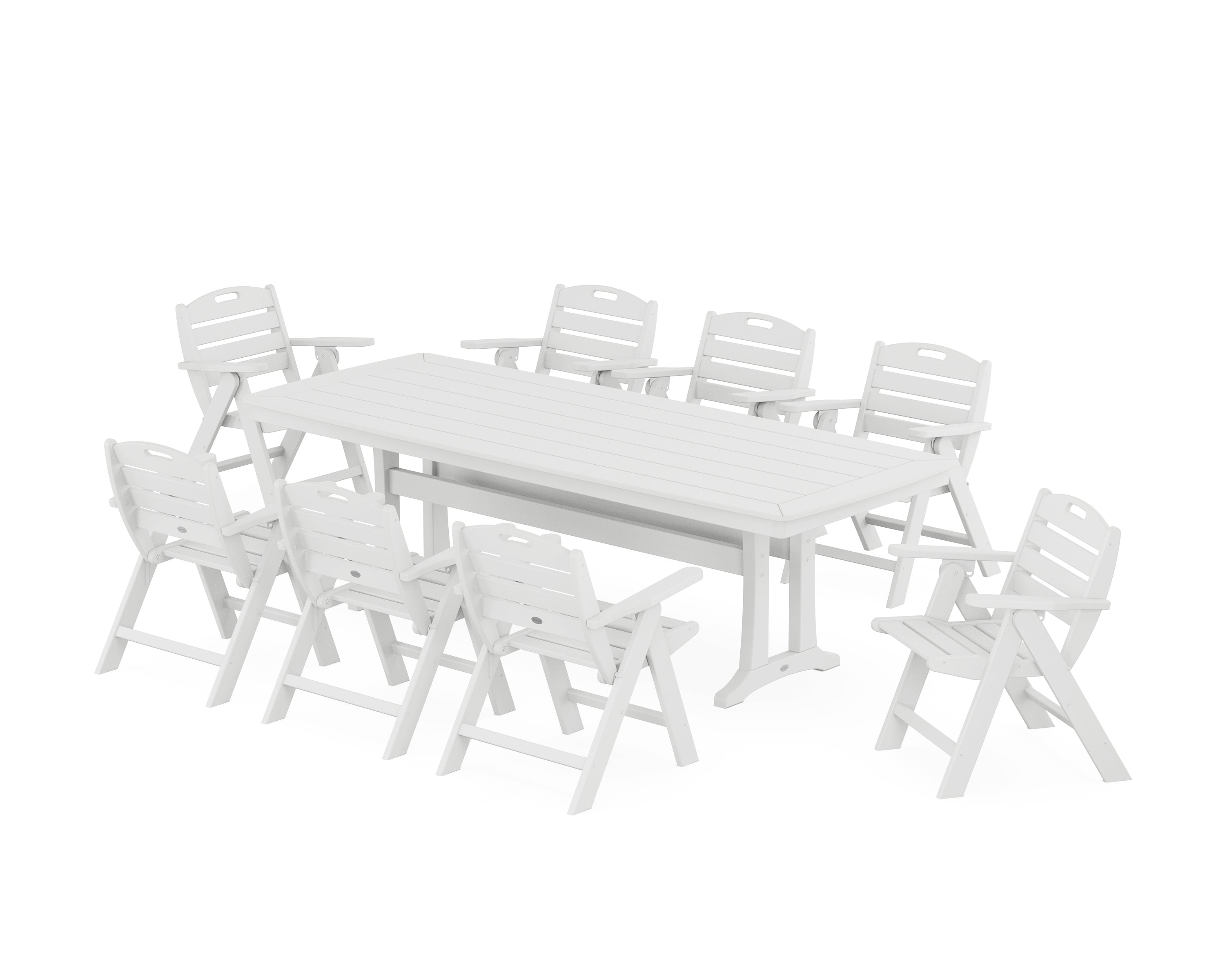 POLYWOOD® Nautical Lowback 9-Piece Dining Set with Trestle Legs in White