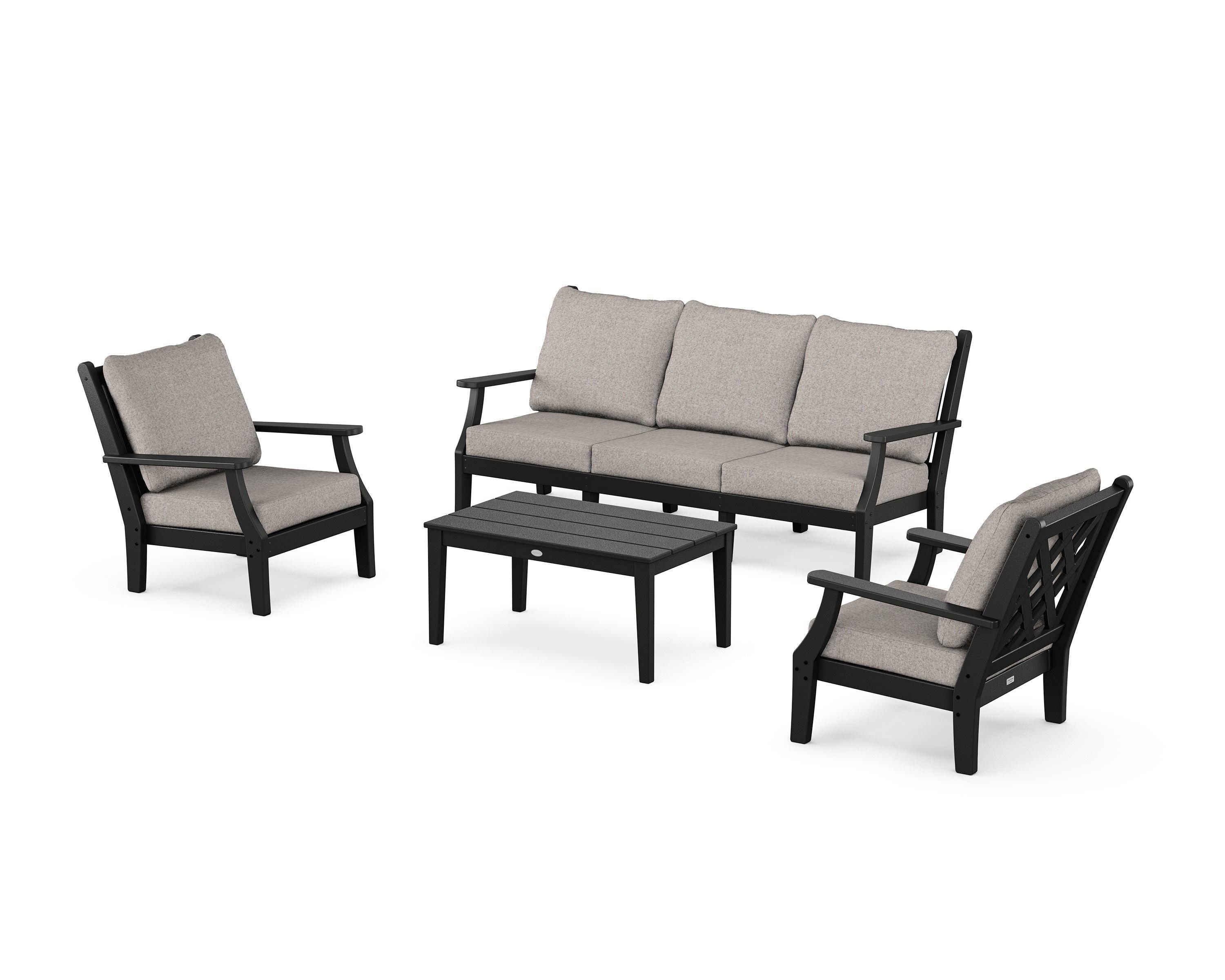 Country Living Wovendale 4-Piece Deep Seating Set with Sofa in Black / Weathered Tweed
