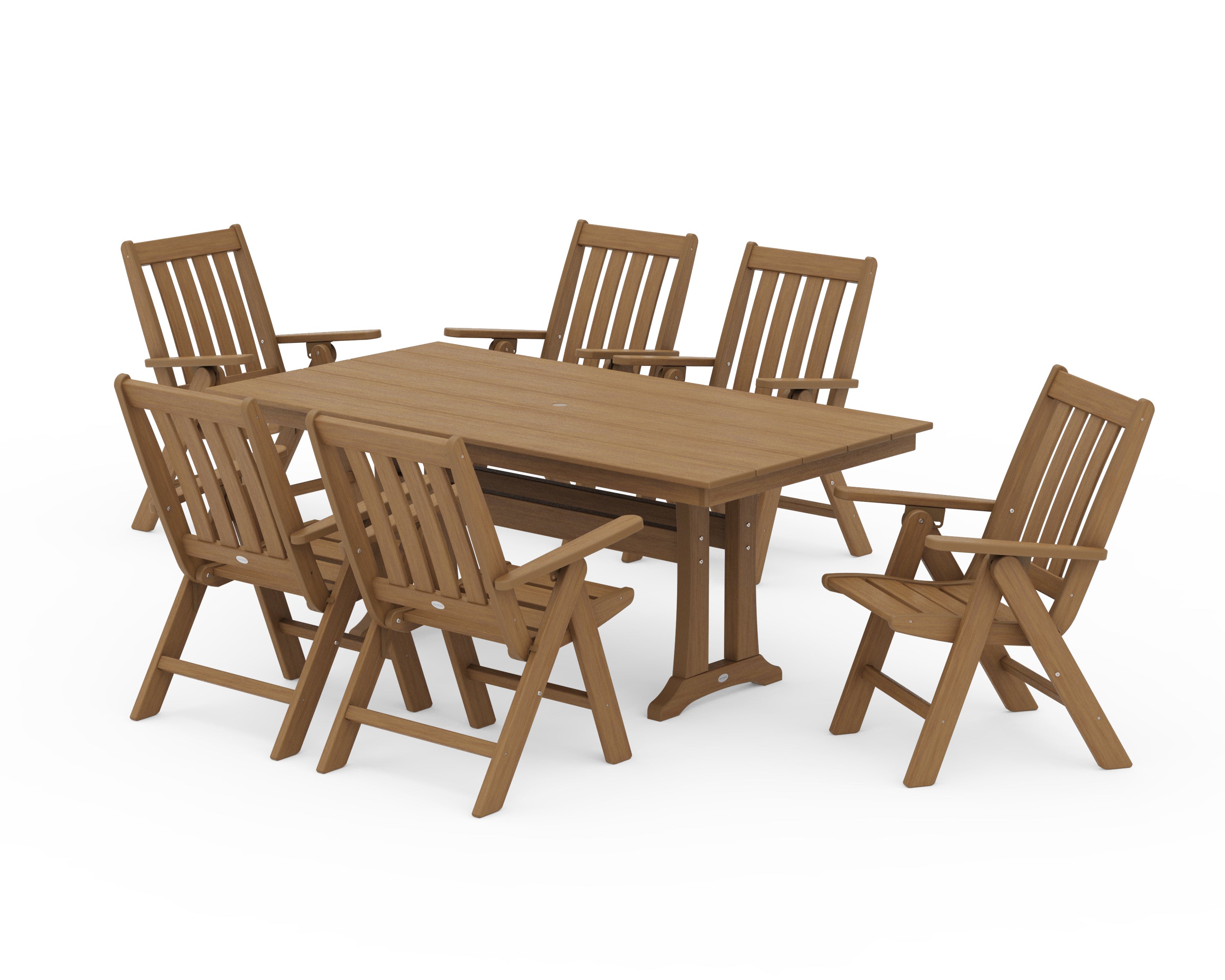 POLYWOOD Vineyard Folding Chair 7-Piece Farmhouse Dining Set with Trestle Legs in Natural