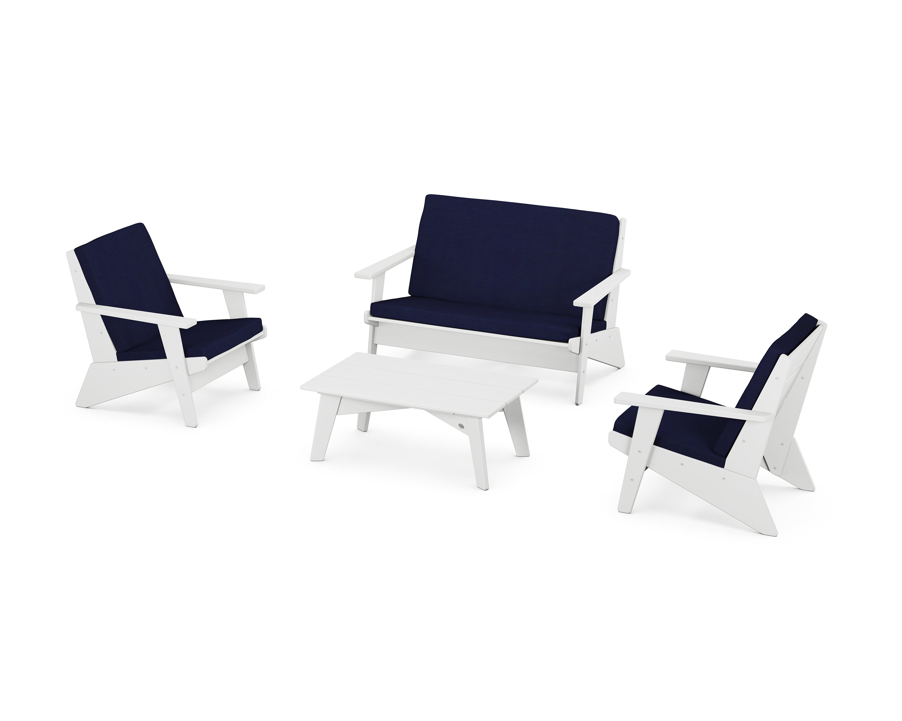 POLYWOOD Riviera Modern Lounge 4-Piece Set in White / Navy