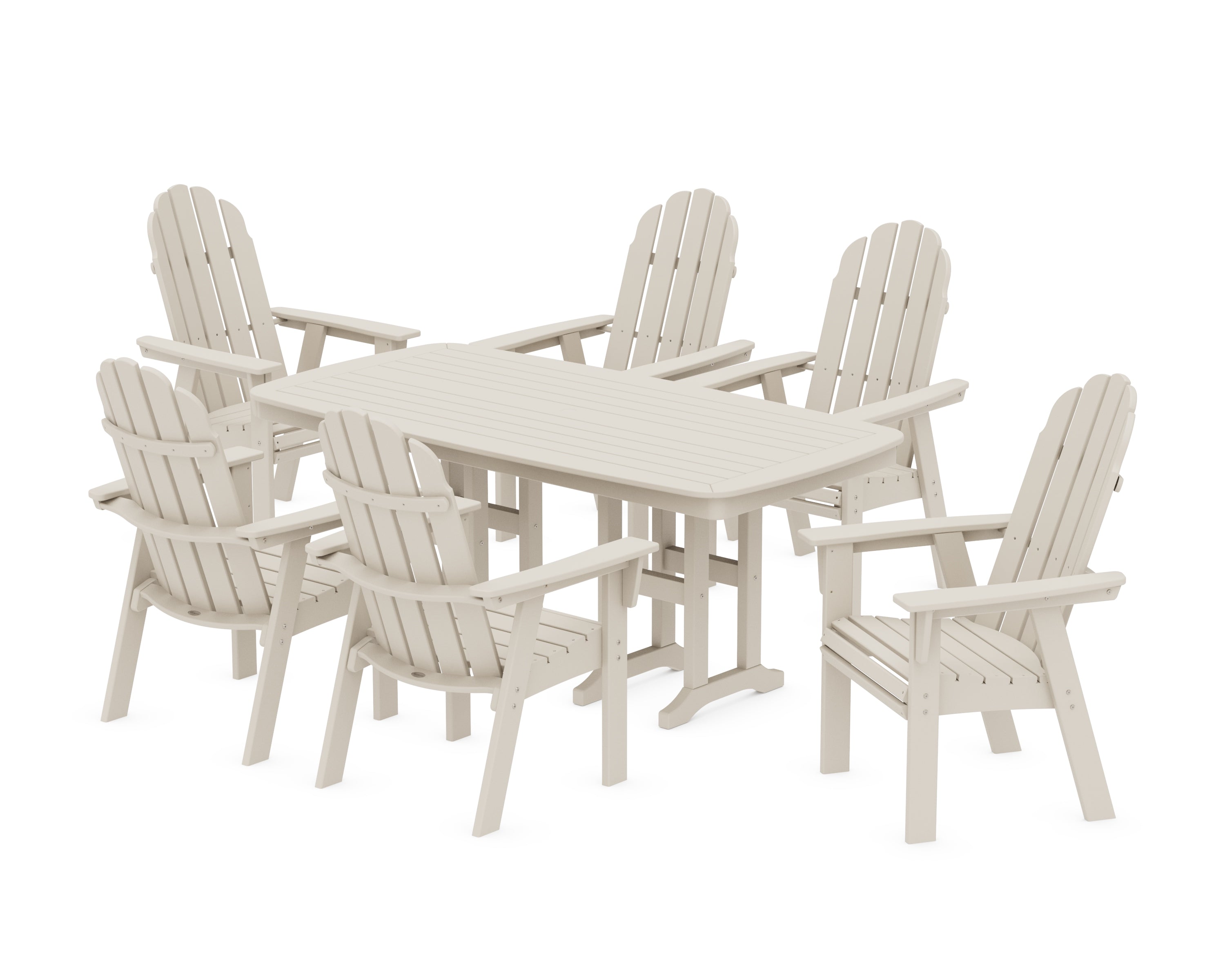POLYWOOD Vineyard Curveback Adirondack Chair 7-Piece Dining Set in Sand