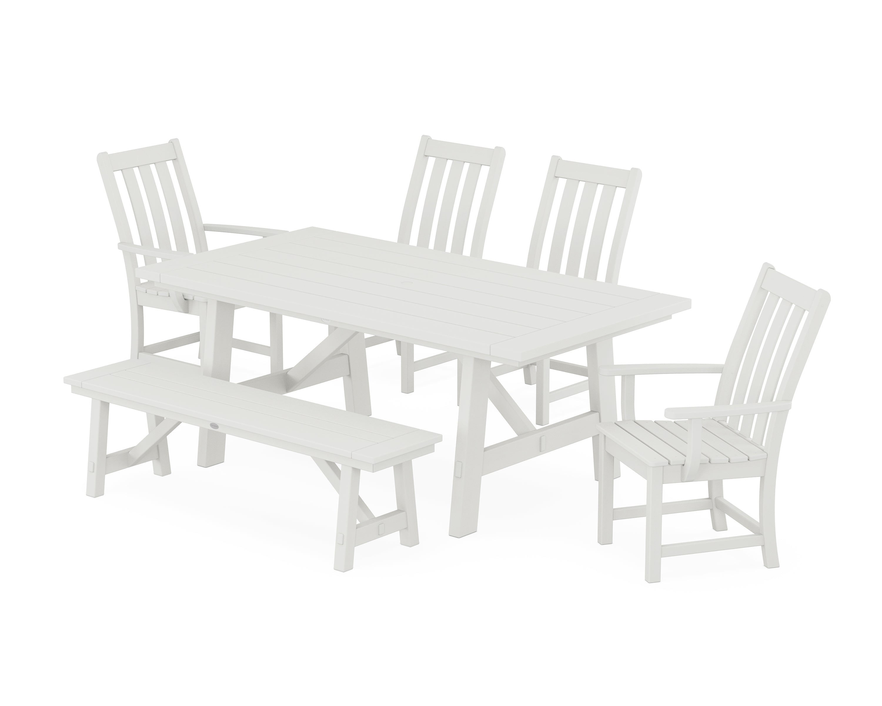 POLYWOOD® Vineyard 6-Piece Rustic Farmhouse Dining Set With Bench in Vintage White