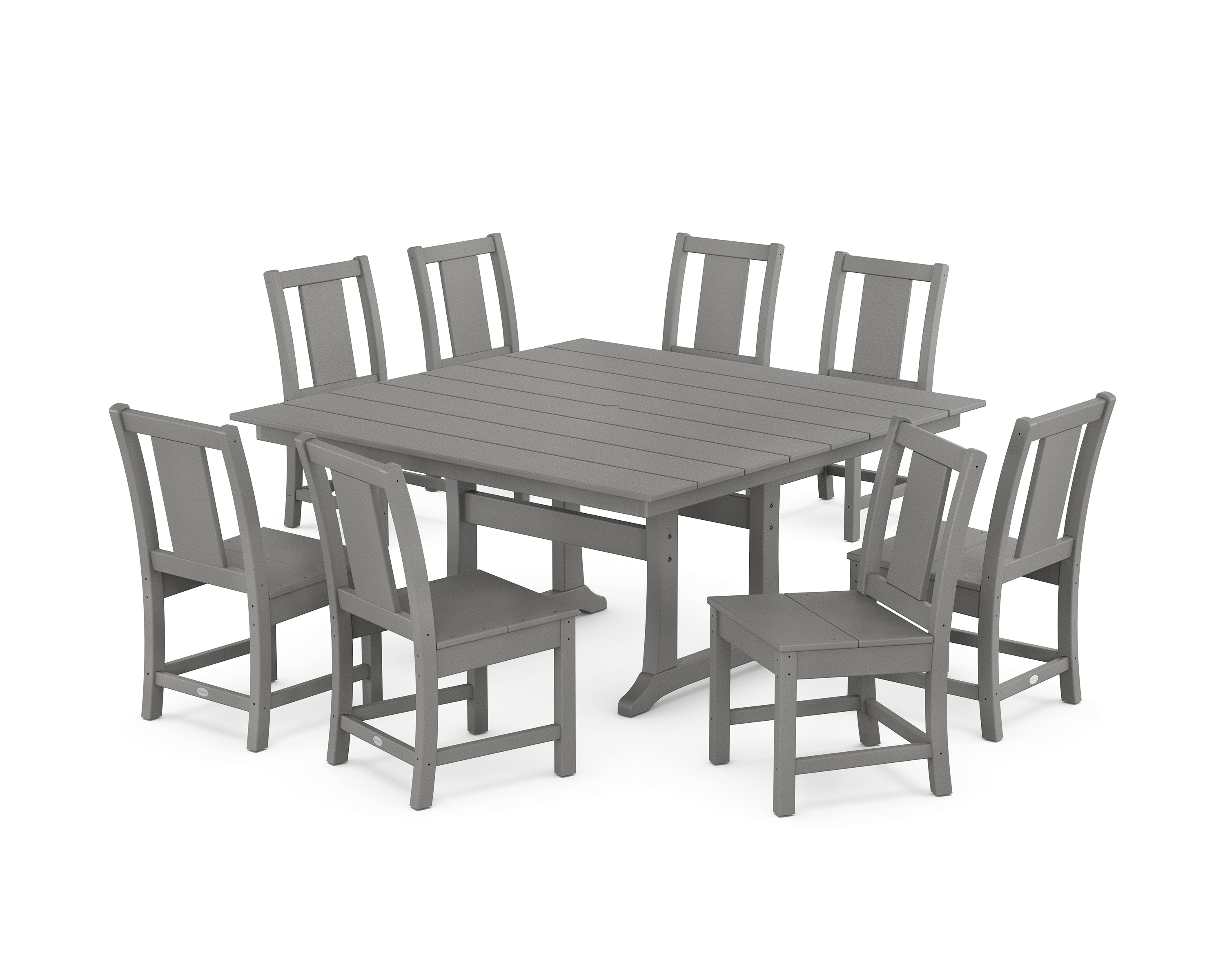 POLYWOOD® Prairie Side Chair 9-Piece Square Farmhouse Dining Set with Trestle Legs in Slate Grey