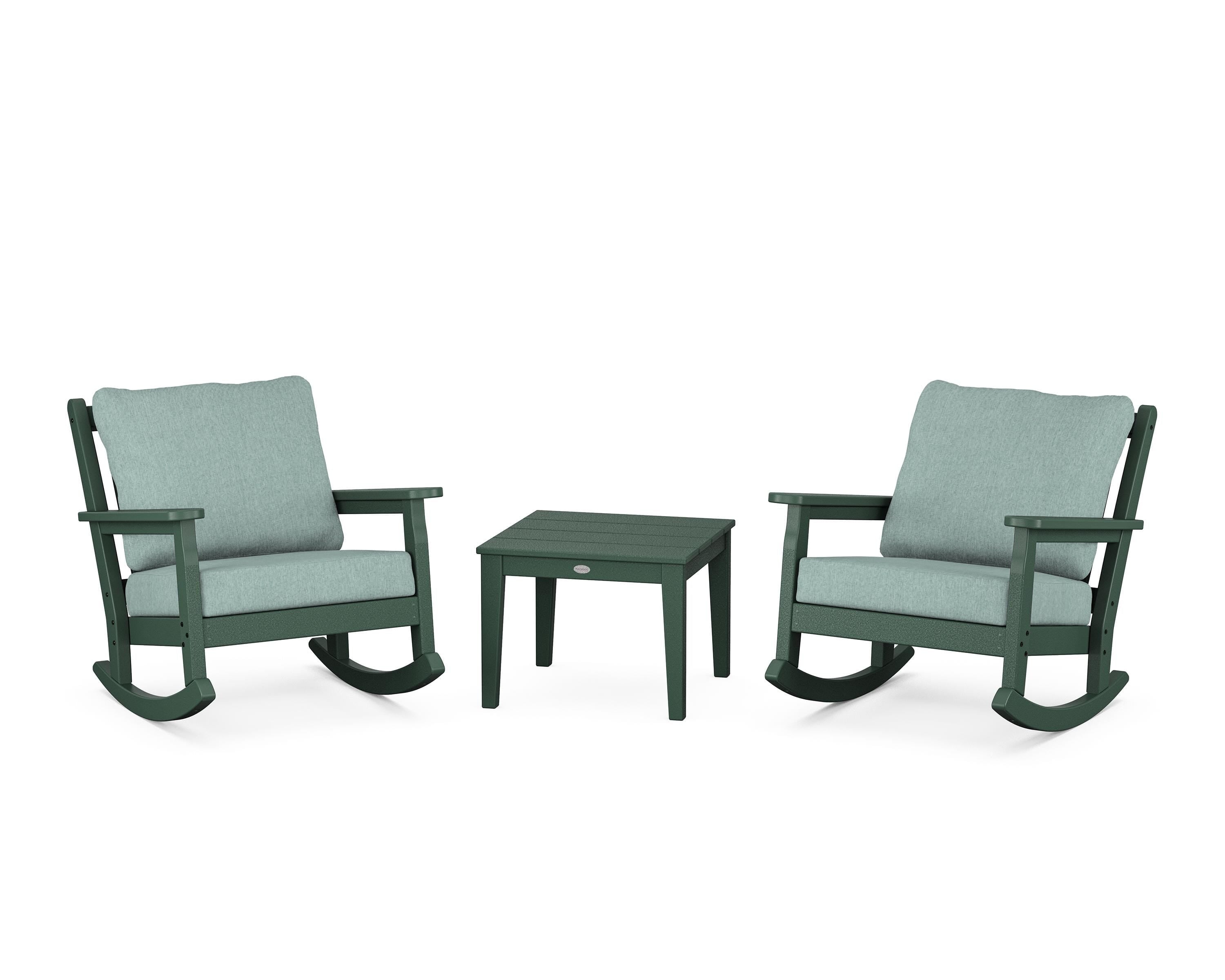 POLYWOOD Chippendale 3-Piece Deep Seating Rocker Set in Green / Glacier Spa