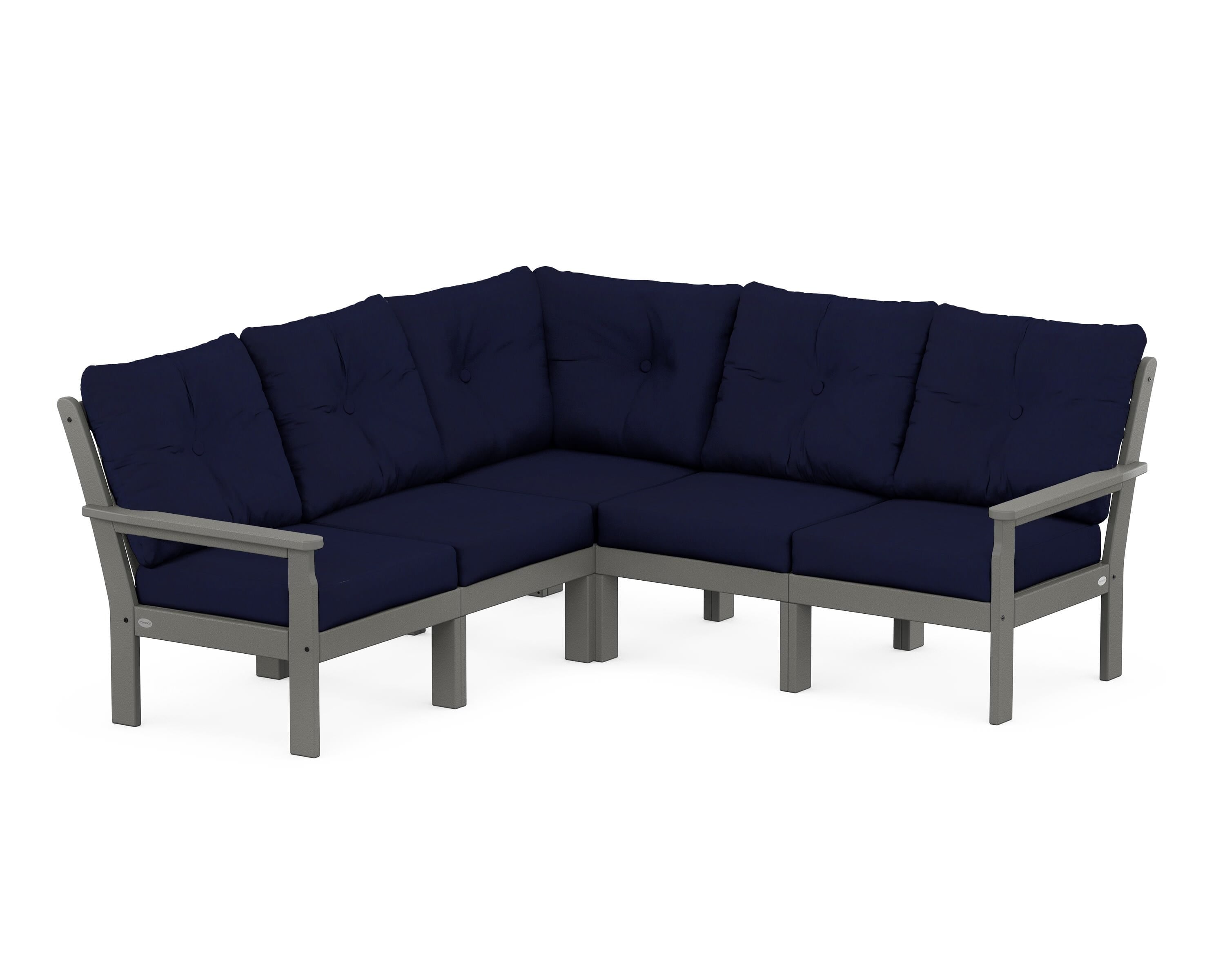 POLYWOOD Vineyard 5-Piece Sectional in Slate Grey / Navy