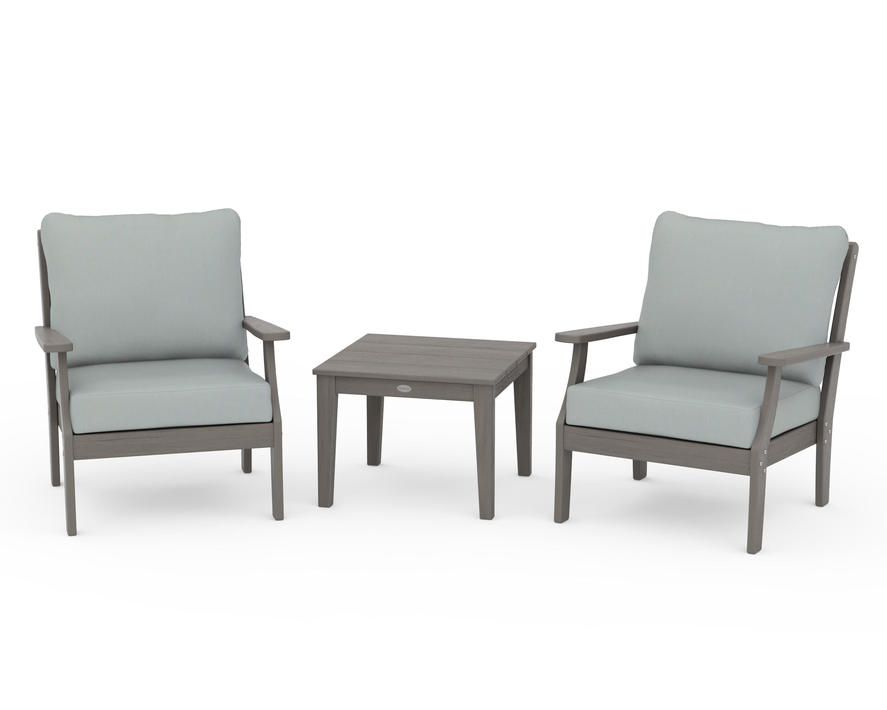 POLYWOOD Braxton 3-Piece Deep Seating Set in Driftwood / Spa