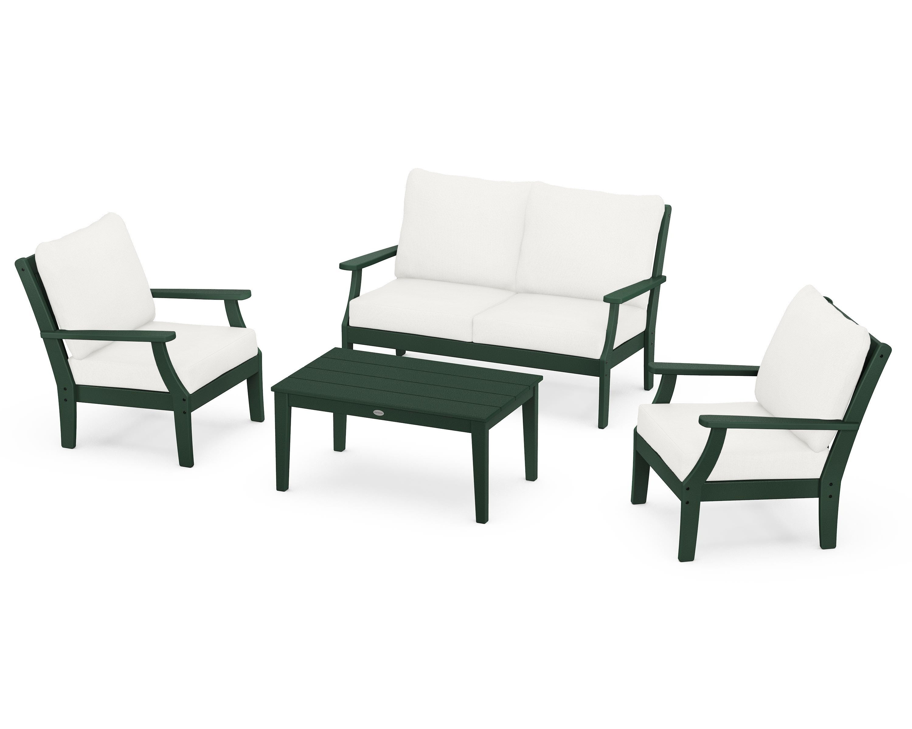 POLYWOOD Braxton 4-Piece Deep Seating Chair Set in Green / Natural Linen