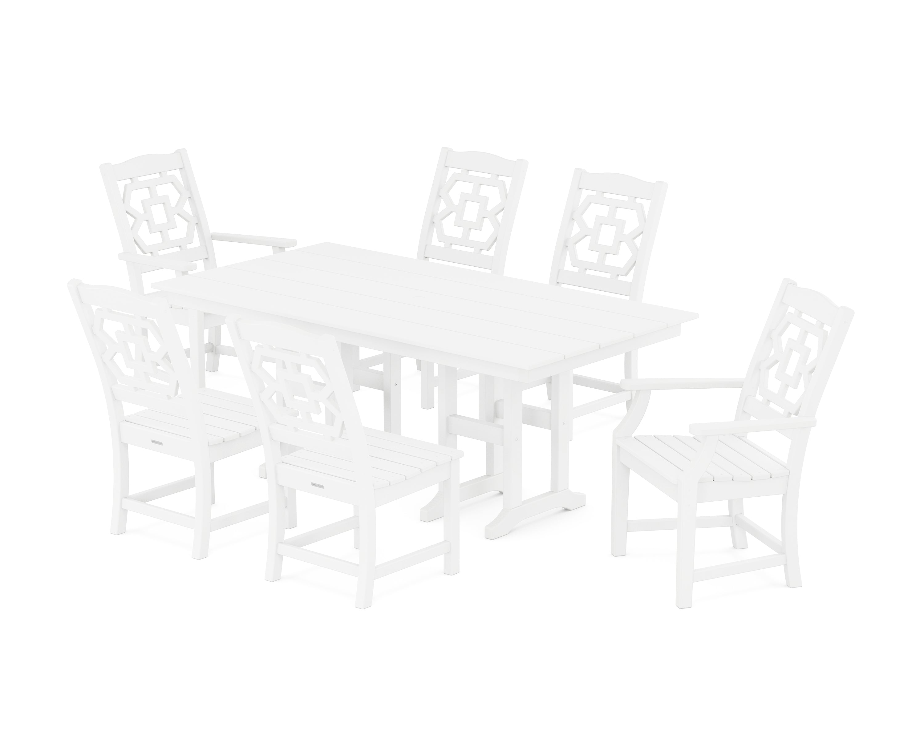 Martha Stewart by POLYWOOD® Chinoiserie 7-Piece Farmhouse Dining Set in White