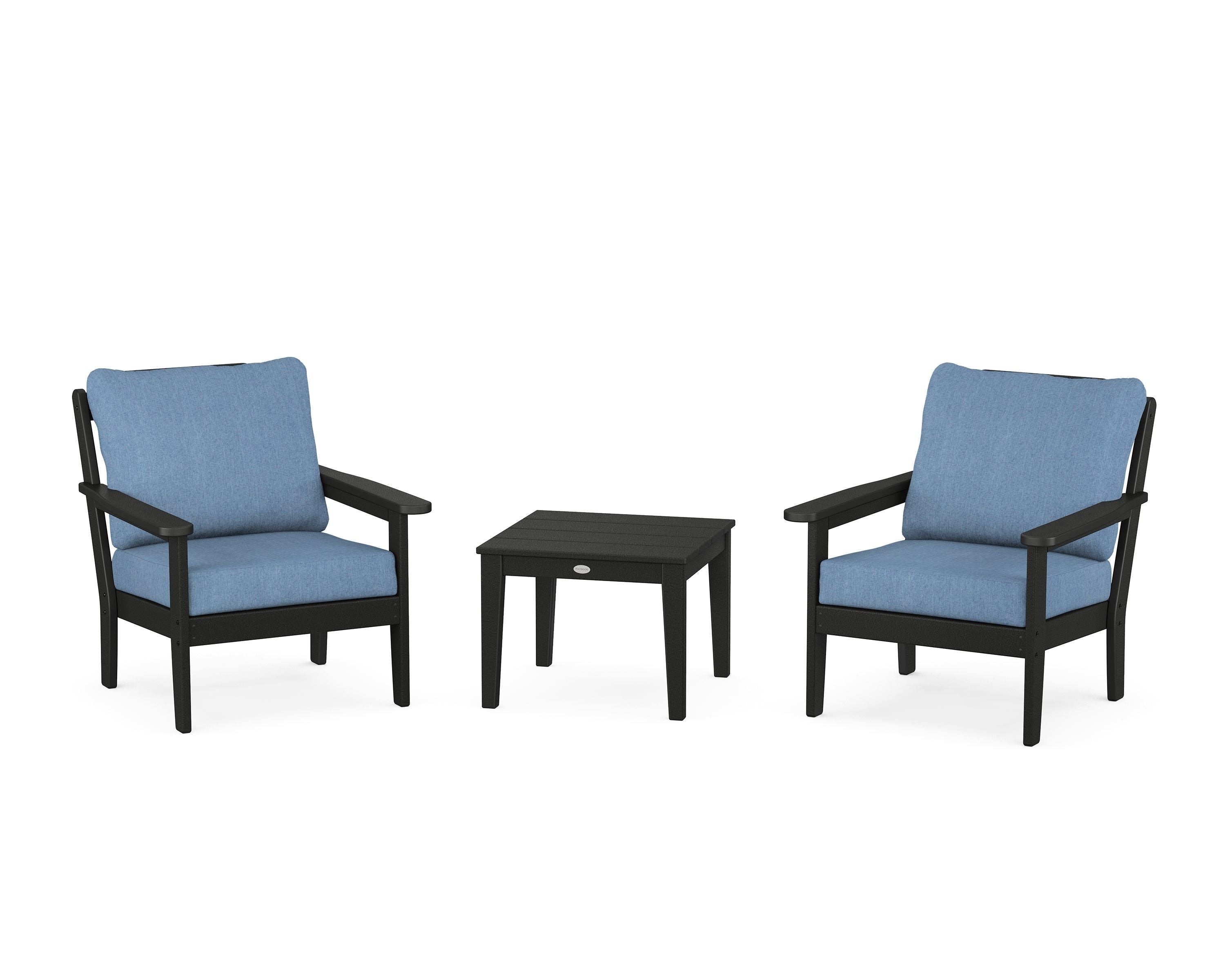 Country Living Cottage 3-Piece Deep Seating Set in Black / Sky Blue
