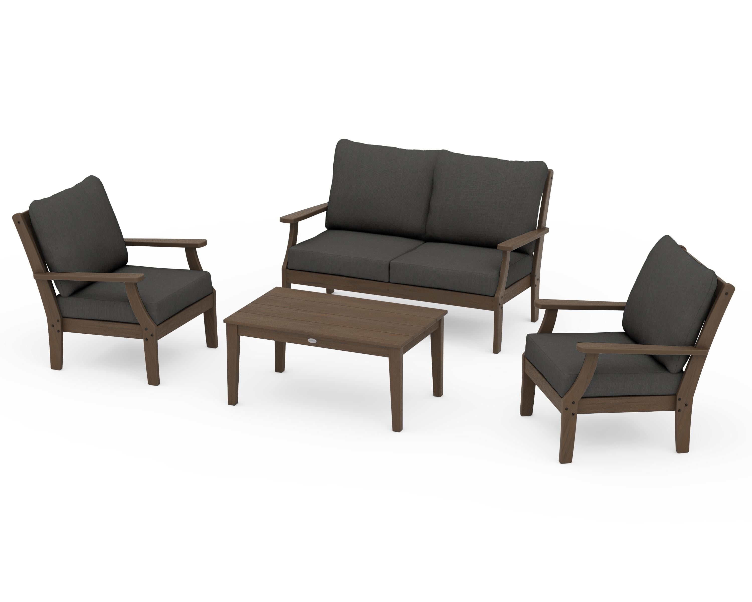 POLYWOOD Braxton 4-Piece Deep Seating Chair Set in Kona / Spectrum Carbon