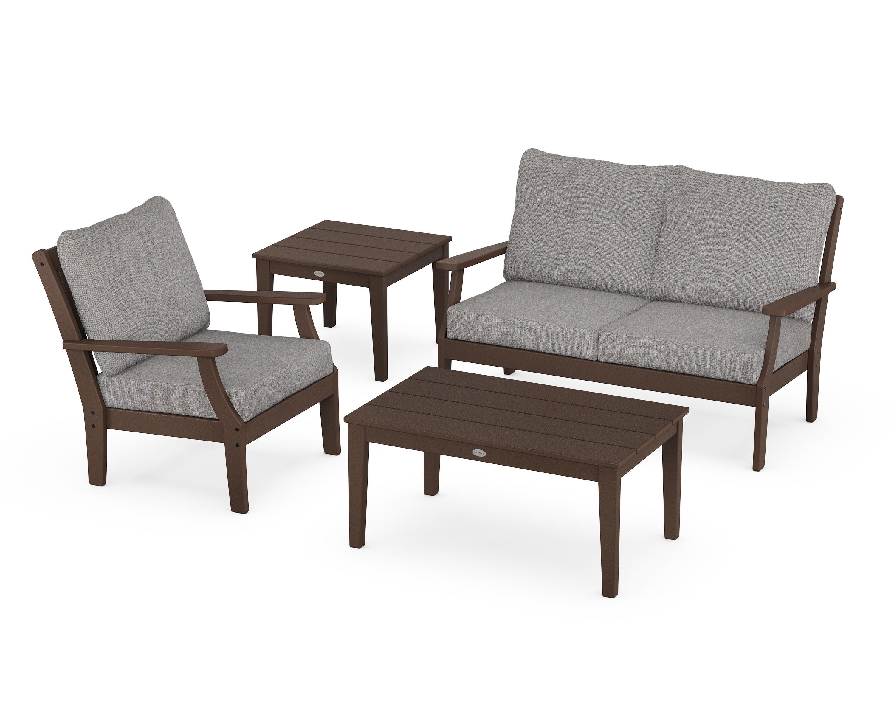 POLYWOOD Braxton 4-Piece Deep Seating Set in Mahogany / Grey Mist