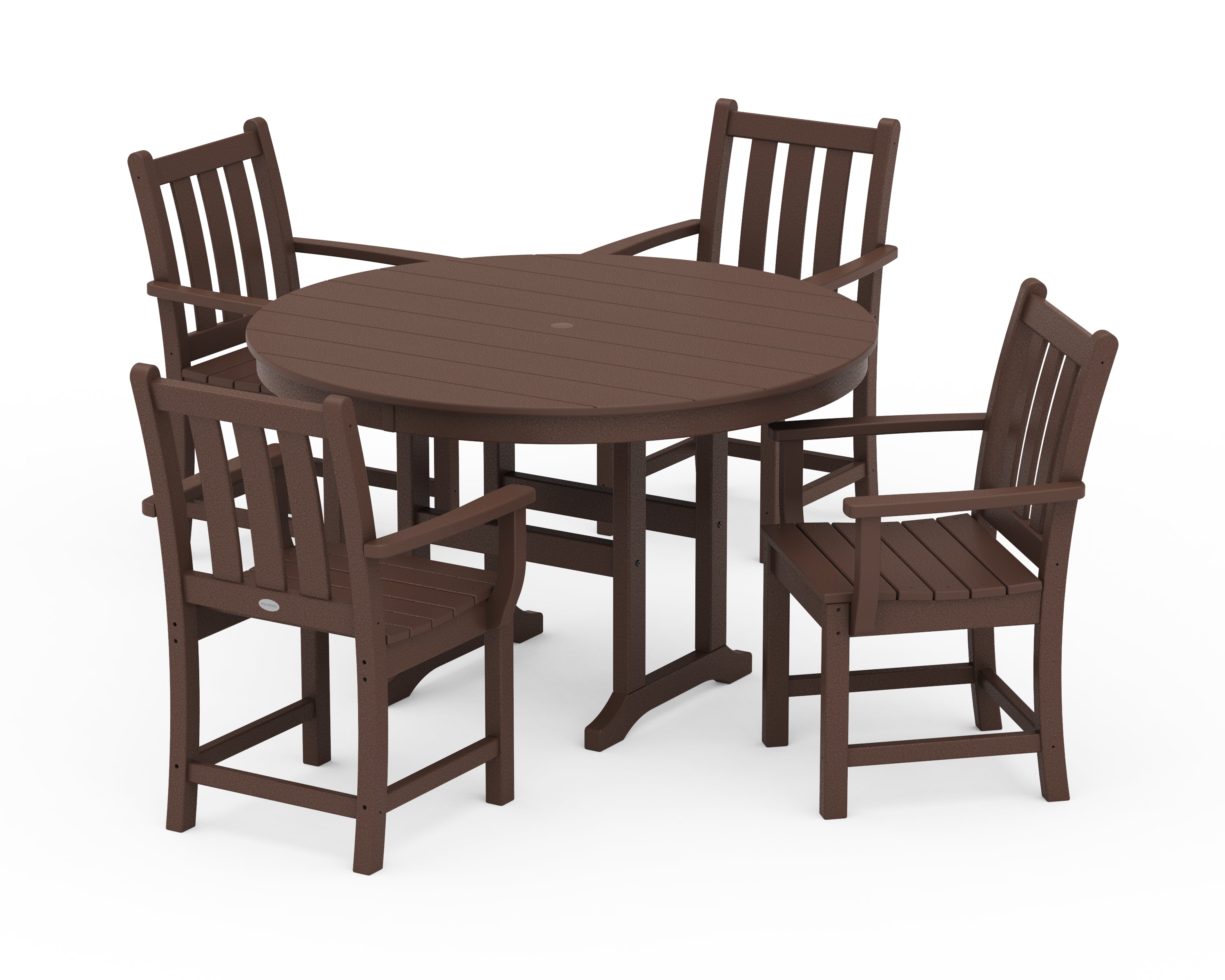 POLYWOOD Traditional Garden 5-Piece Round Farmhouse Dining Set in Mahogany