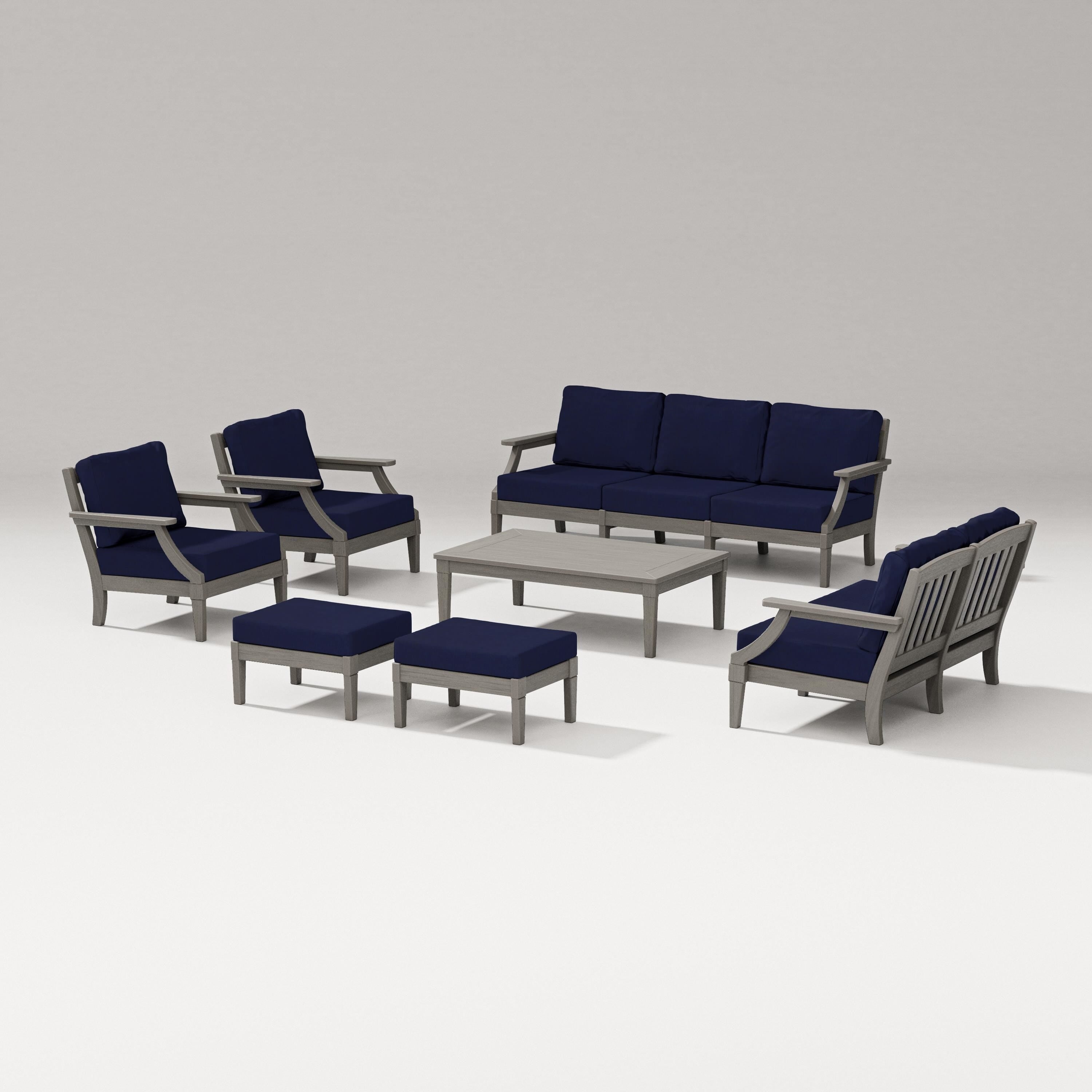 PW Designer Series Estate 7-Piece Lounge Sofa Set in Driftwood / Navy