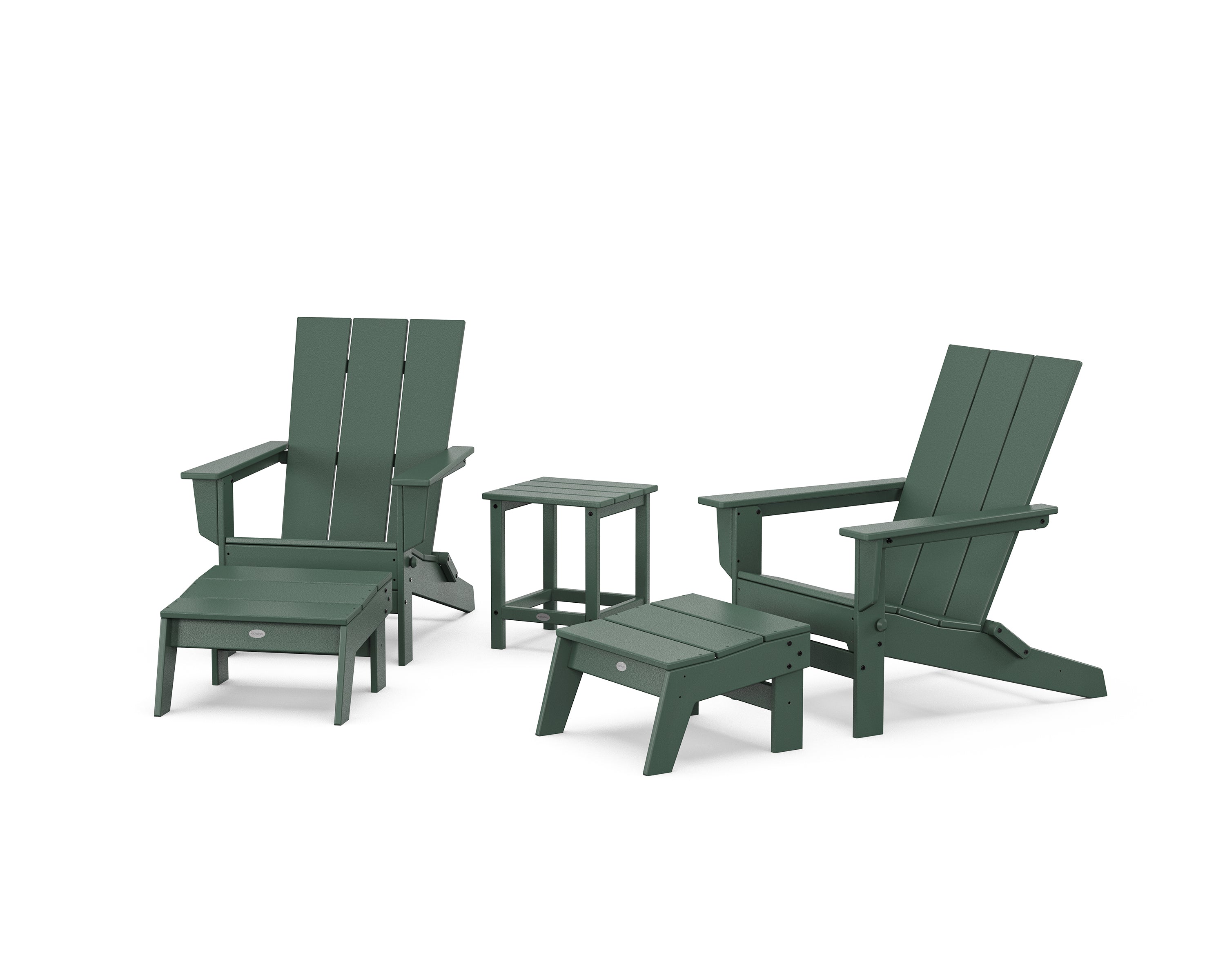 POLYWOOD® 5-Piece Modern Studio Folding Adirondack Set with Ottomans and Side Table  in Green
