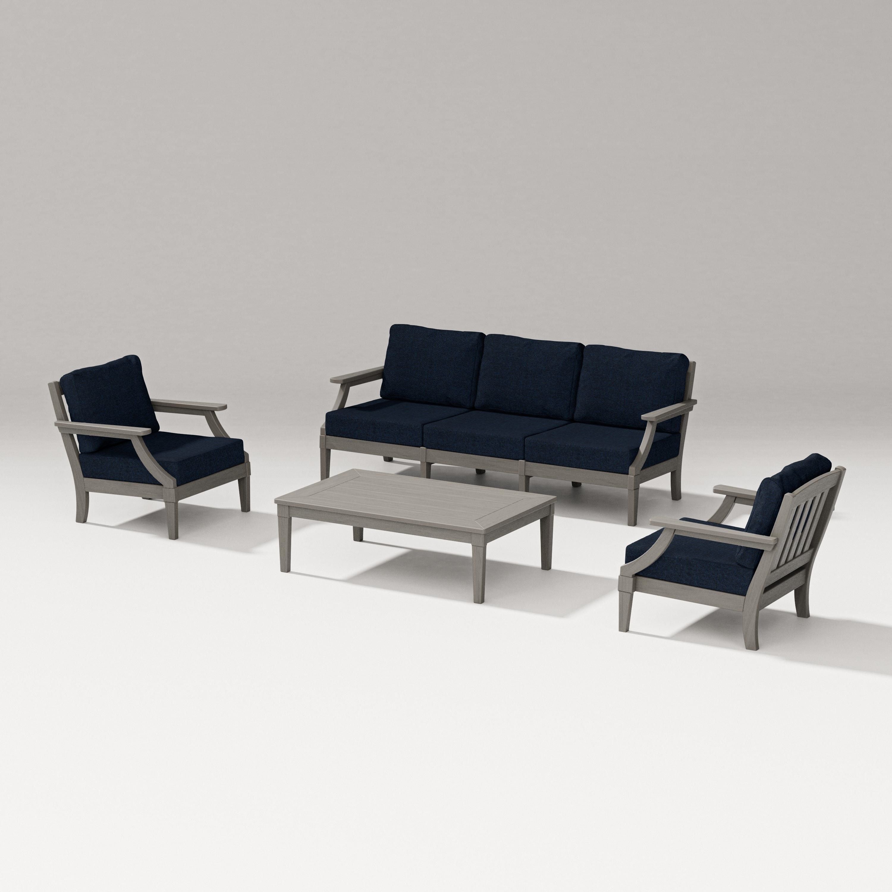 PW Designer Series Estate 4-Piece Lounge Sofa Set in Driftwood / Marine Indigo
