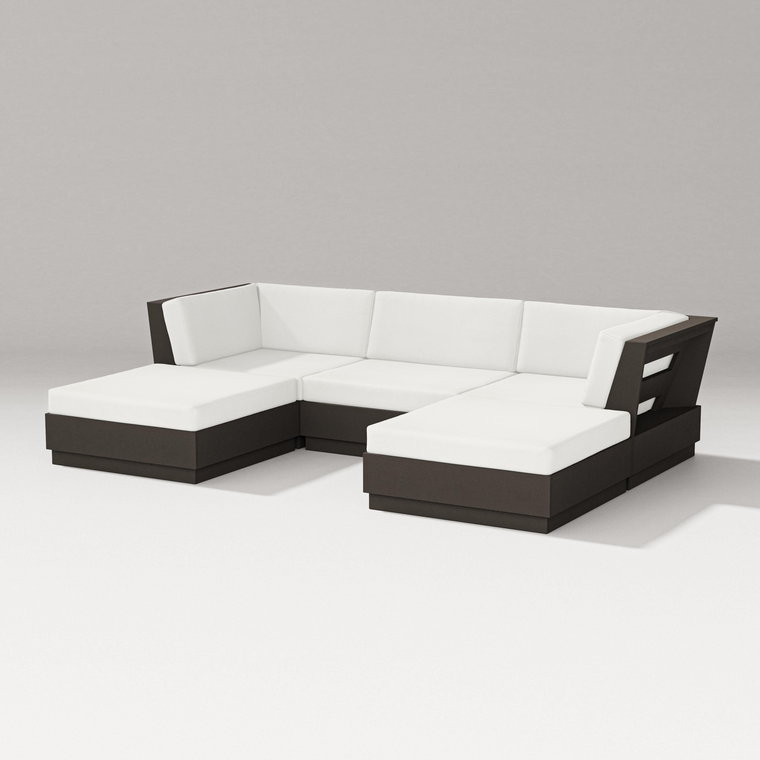PW Designer Series Elevate Double Chaise Sectional in Vintage Coffee / Natural Linen