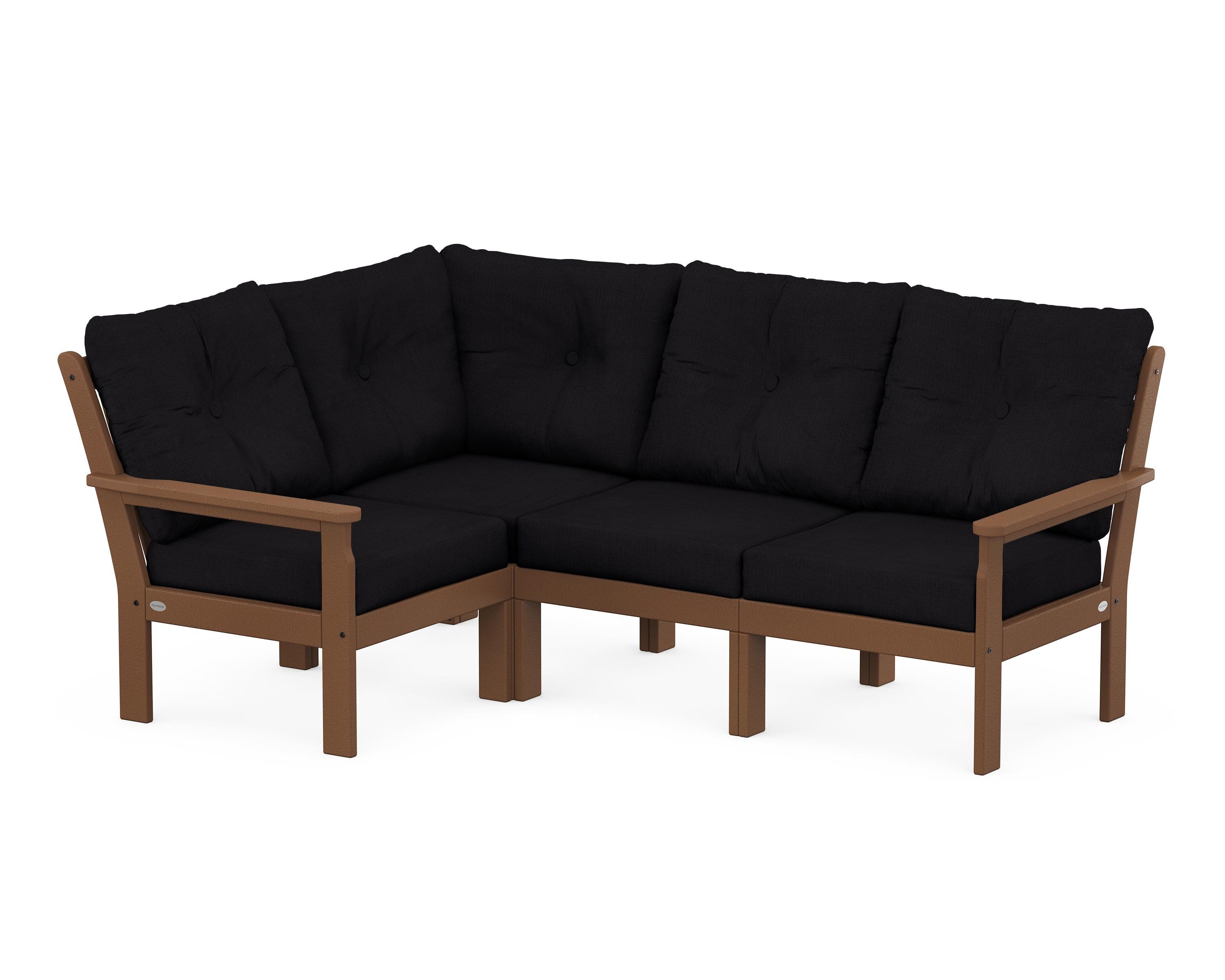 POLYWOOD Vineyard 4-Piece Sectional in Teak / Midnight Linen
