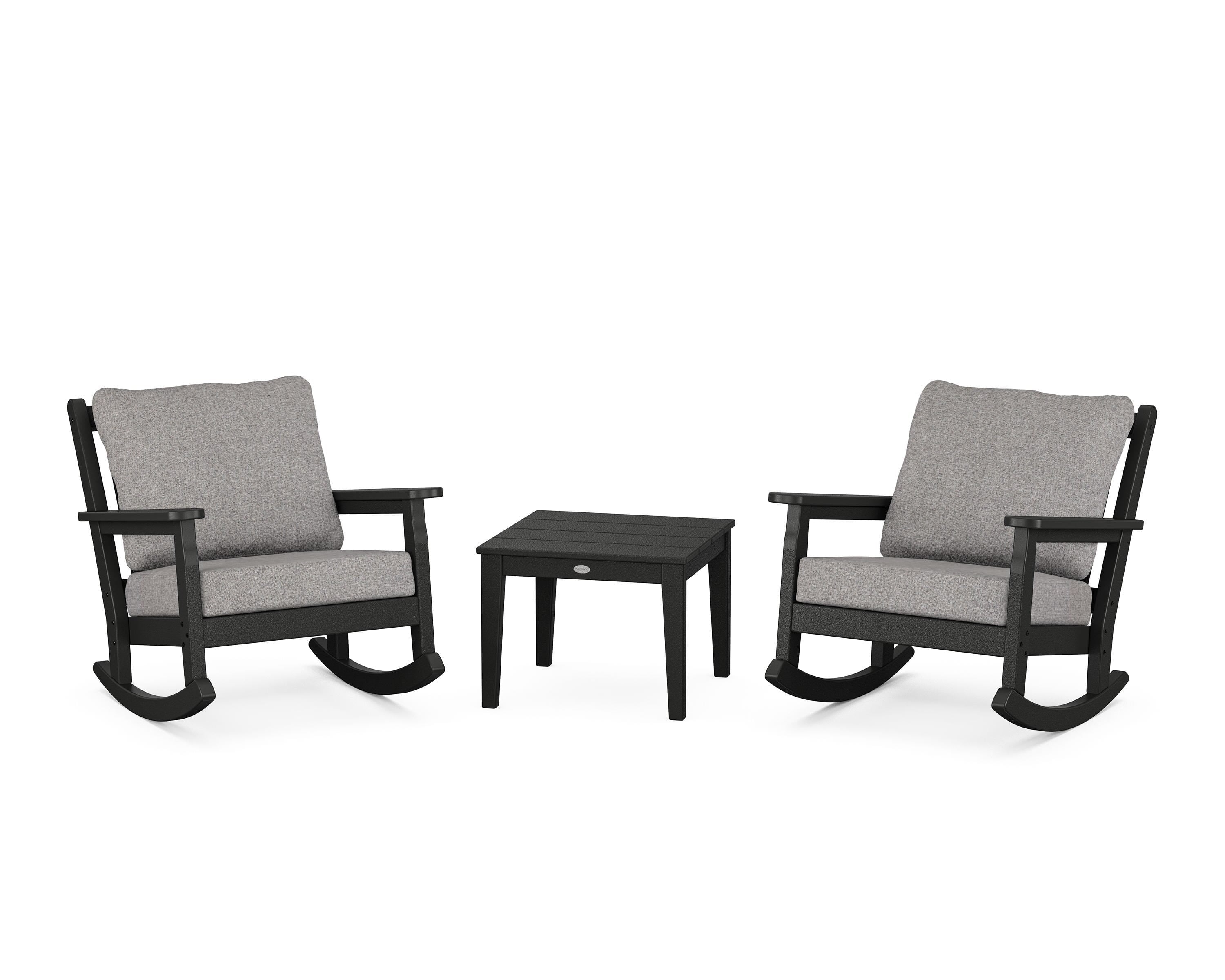 POLYWOOD Chippendale 3-Piece Deep Seating Rocker Set in Black / Grey Mist