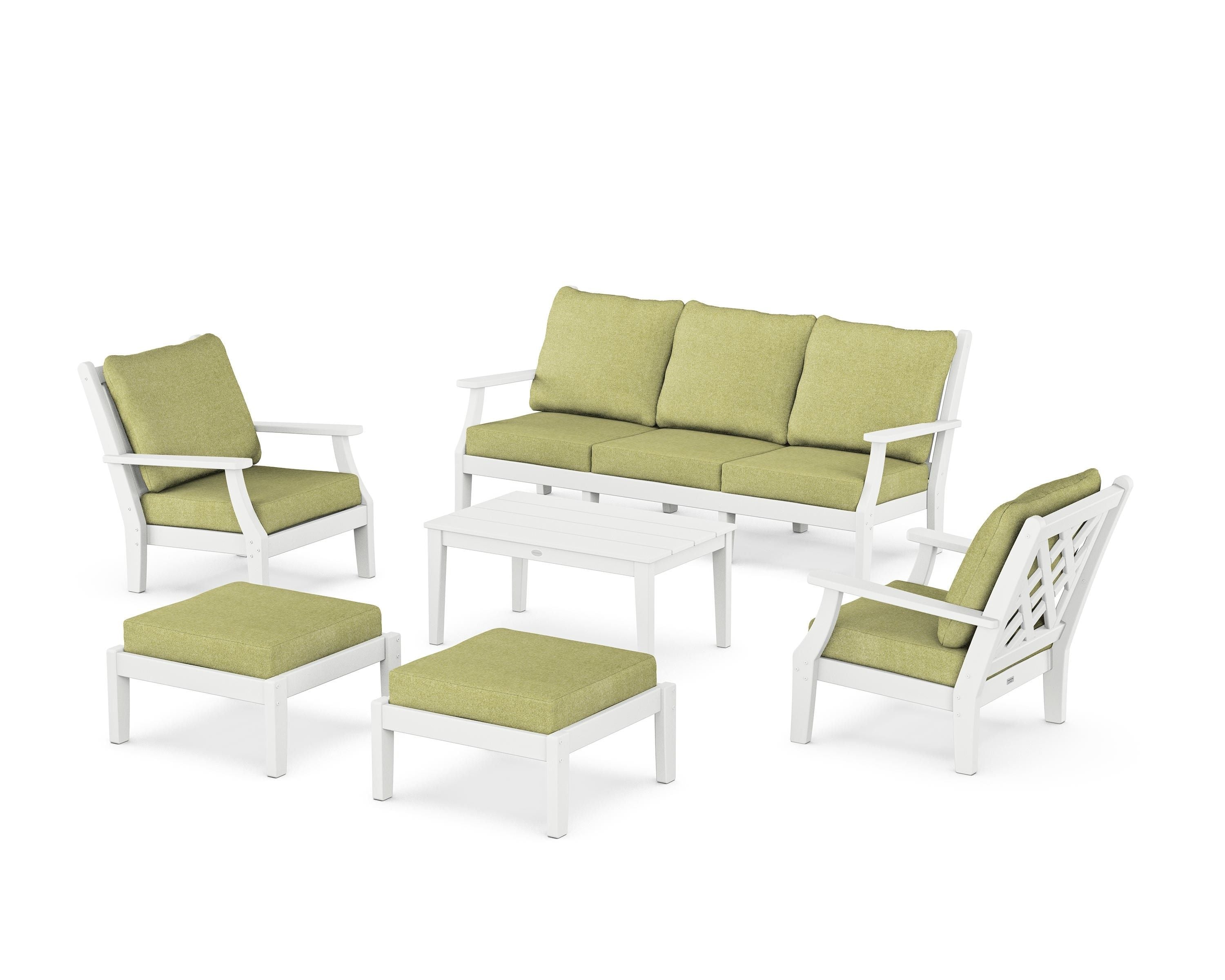 Country Living Wovendale 6-Piece Lounge Sofa Set in White / Chartreuse Boucle