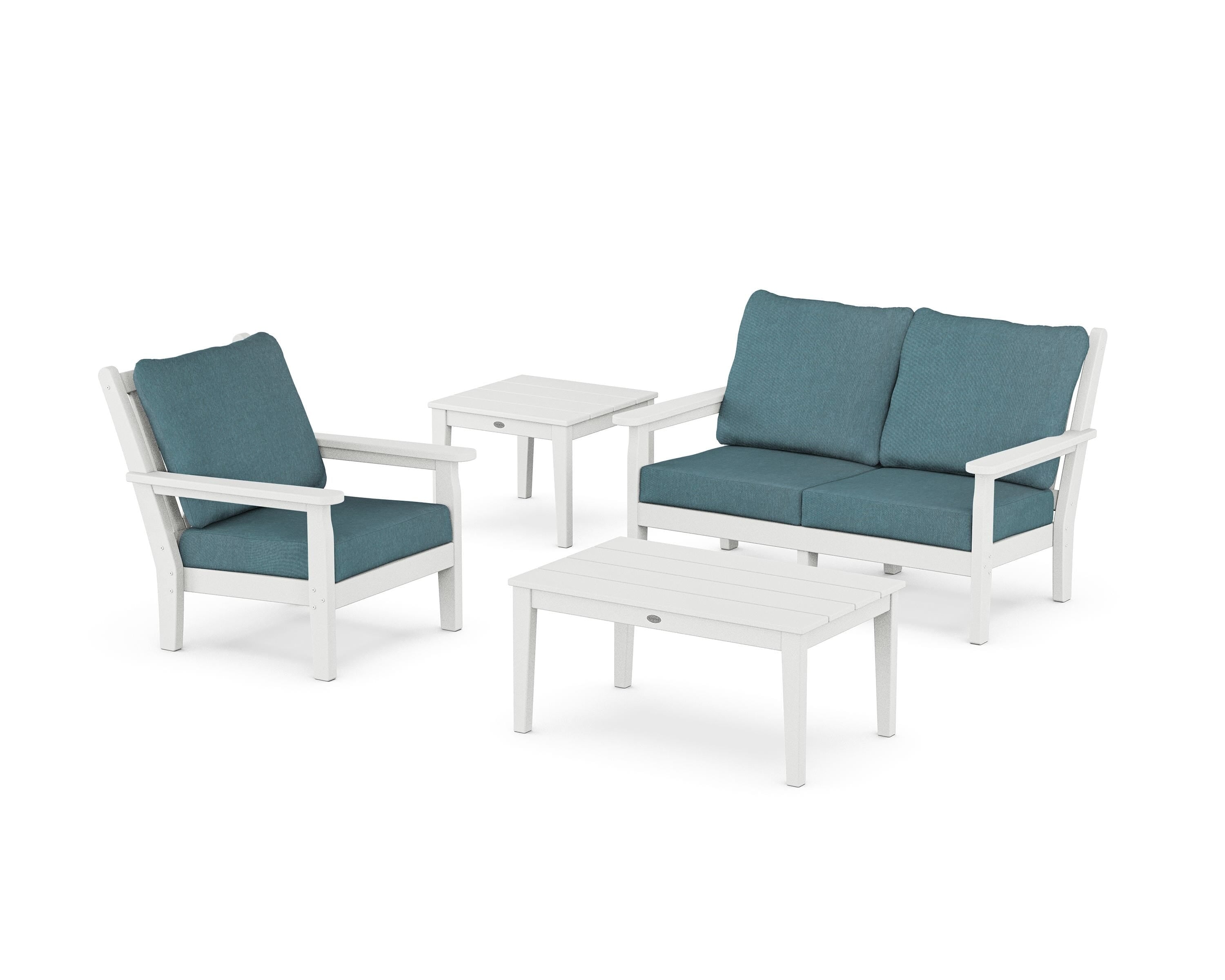 POLYWOOD Chippendale 4-Piece Deep Seating Set in White / Ocean Teal