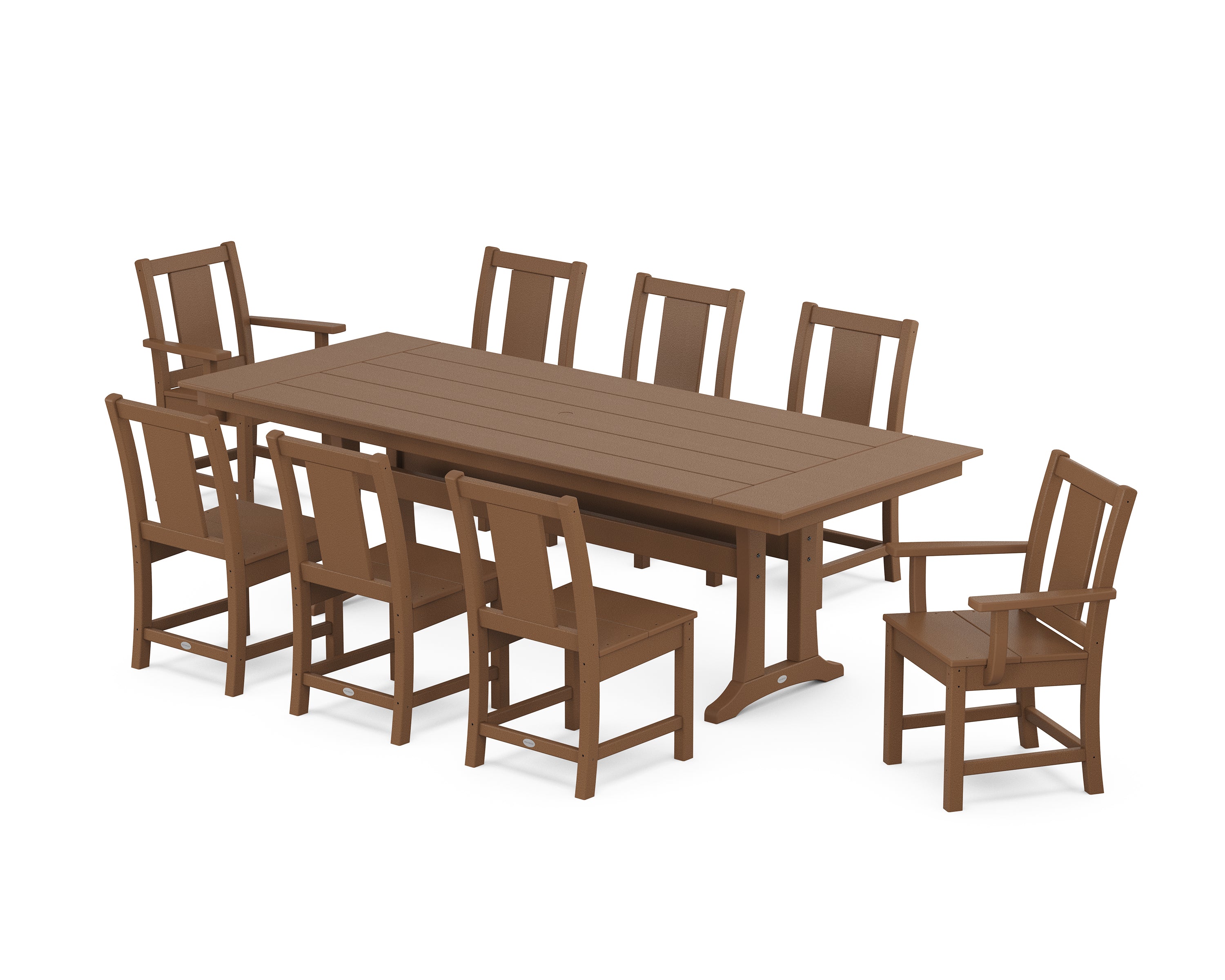 POLYWOOD® Prairie 9-Piece Farmhouse Dining Set with Trestle Legs in Teak