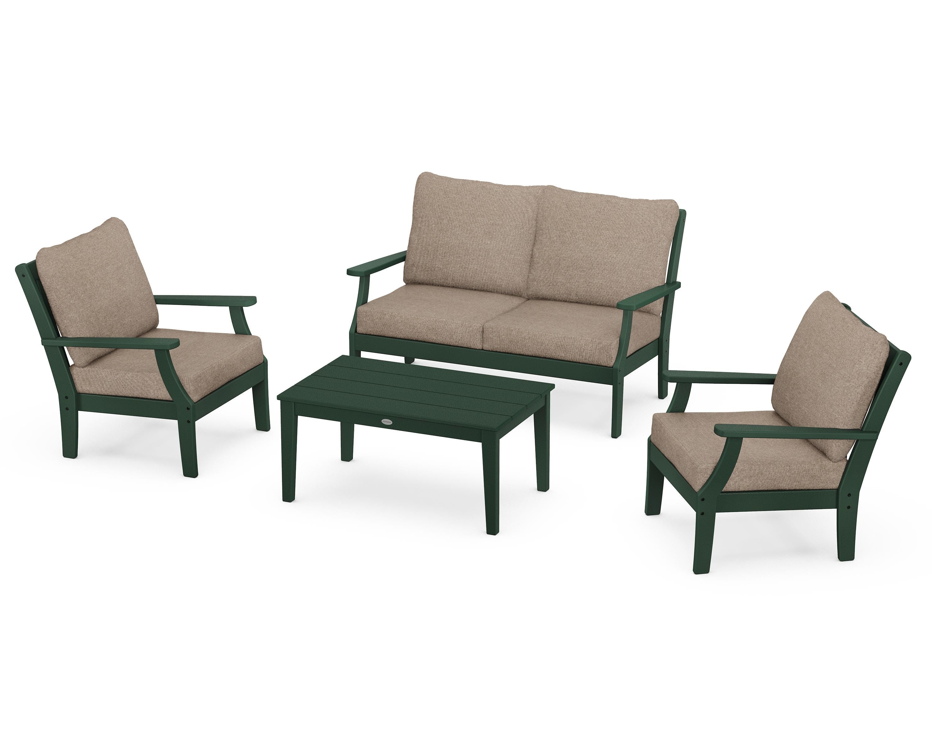 POLYWOOD Braxton 4-Piece Deep Seating Chair Set in Green / Spiced Burlap