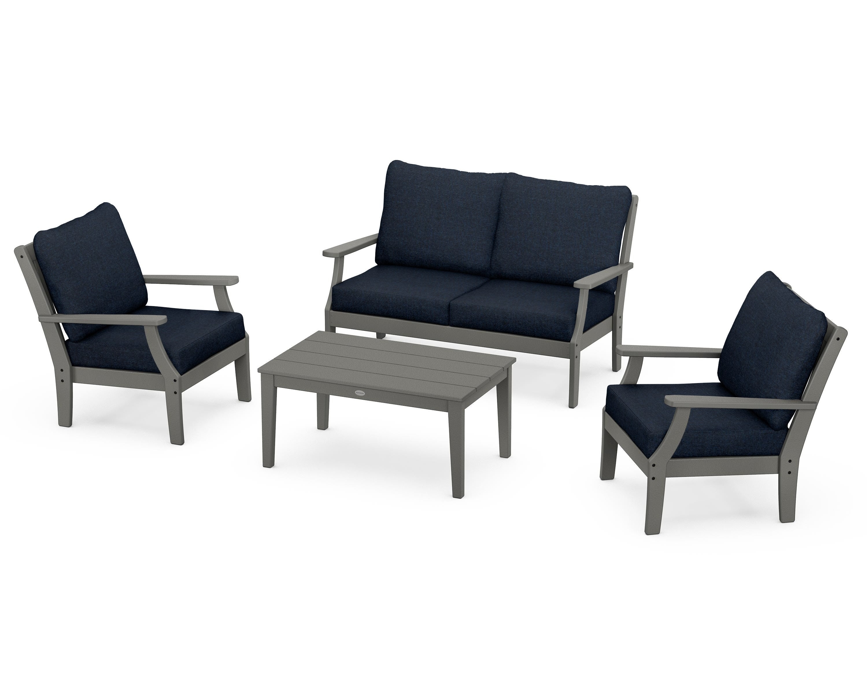 POLYWOOD Braxton 4-Piece Deep Seating Chair Set in Slate Grey / Marine Indigo