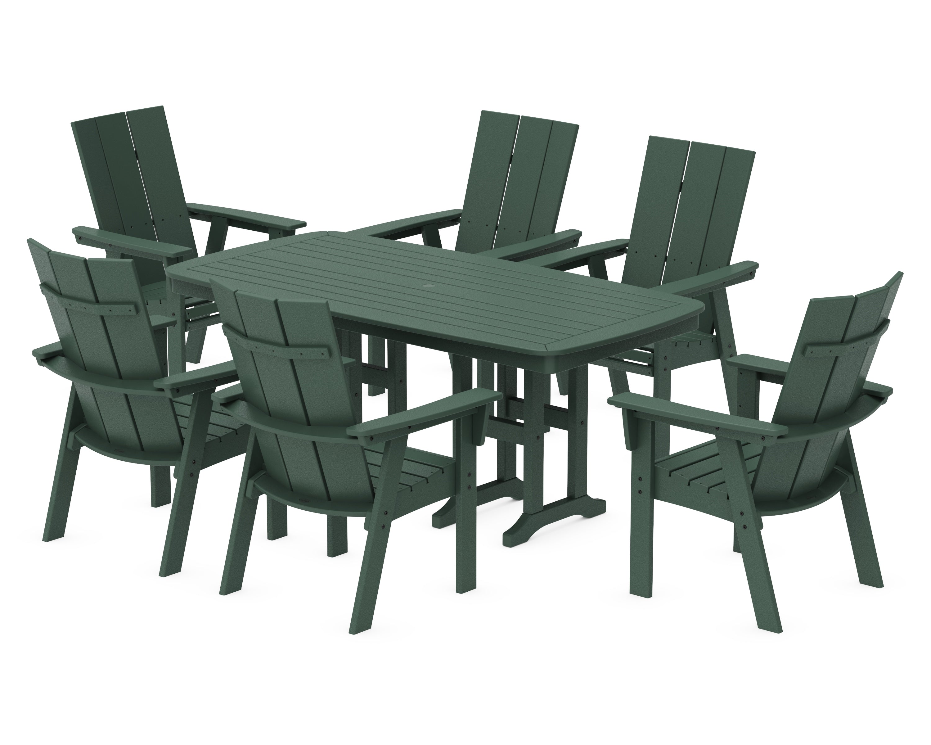 POLYWOOD Modern Curveback Adirondack 7-Piece Dining Set in Green