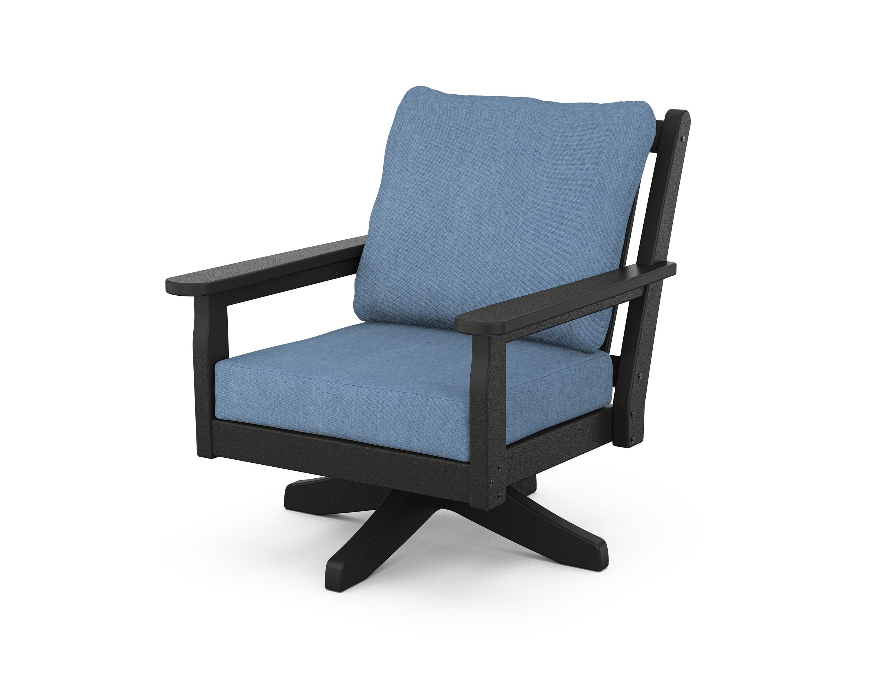 POLYWOOD Chippendale Deep Seating Swivel Chair in Black / Sky Blue