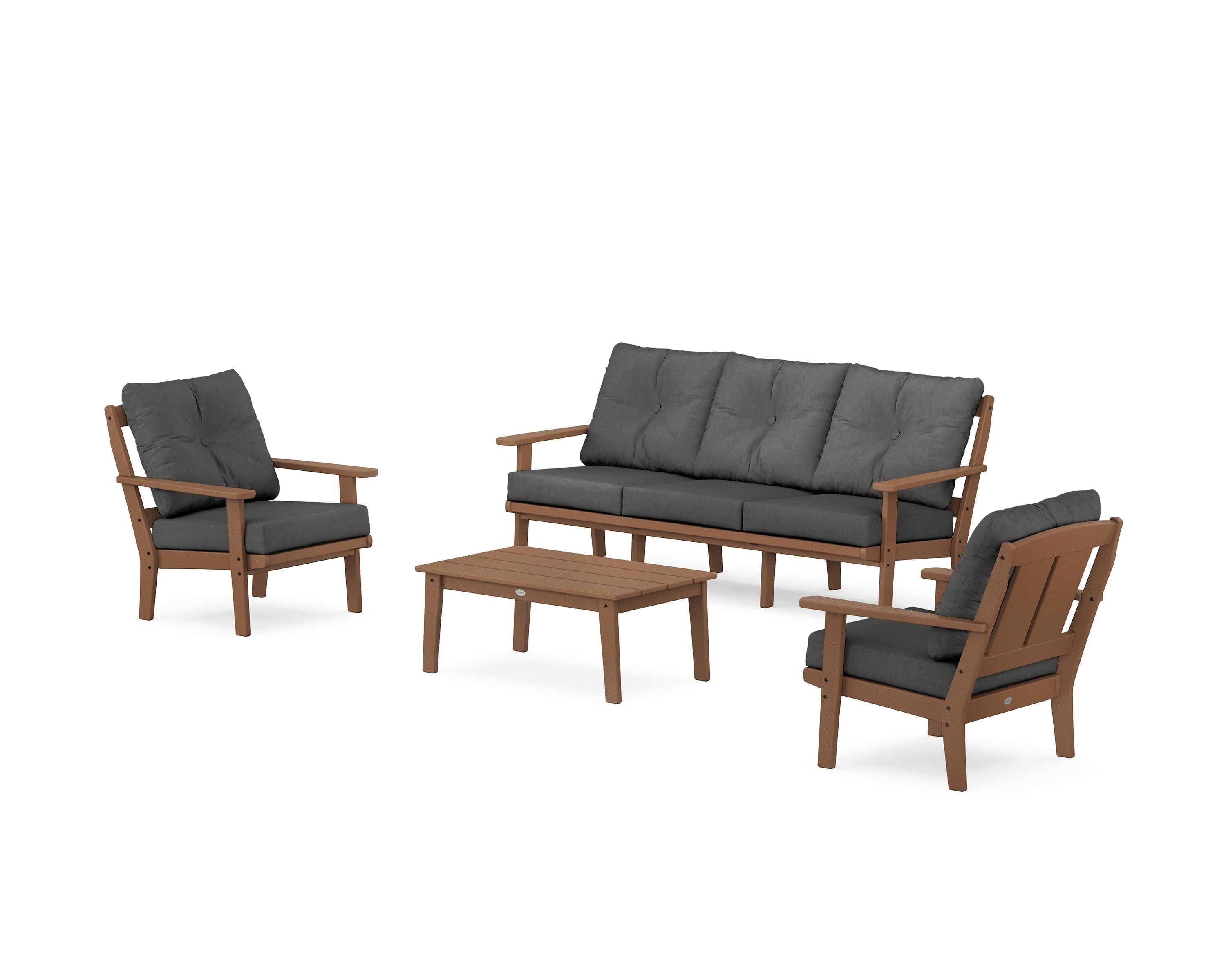 POLYWOOD Mission 4-Piece Deep Seating Set with Sofa in Teak / Spectrum Carbon