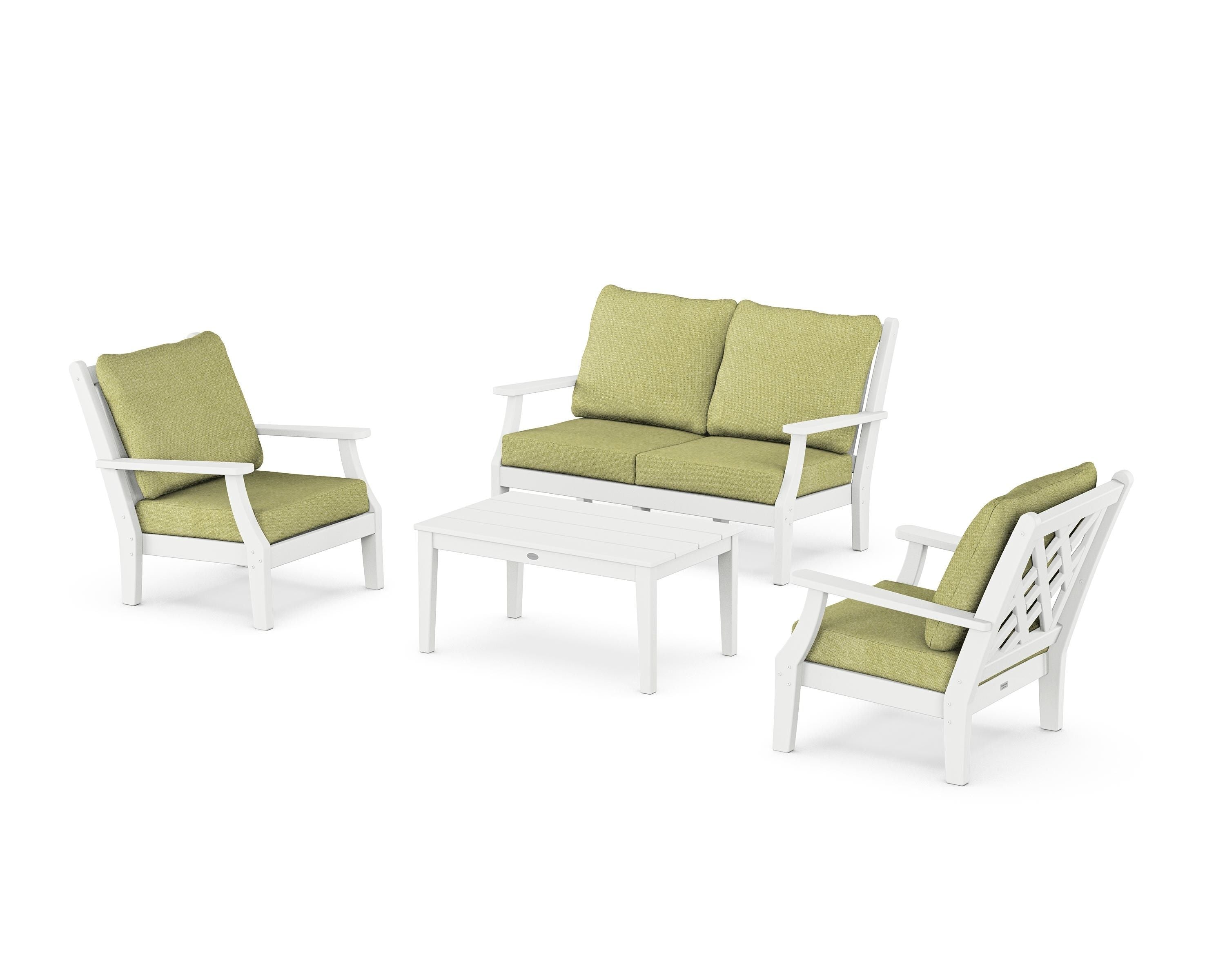 Country Living Wovendale 4-Piece Deep Seating Set with Loveseat in White / Chartreuse Boucle