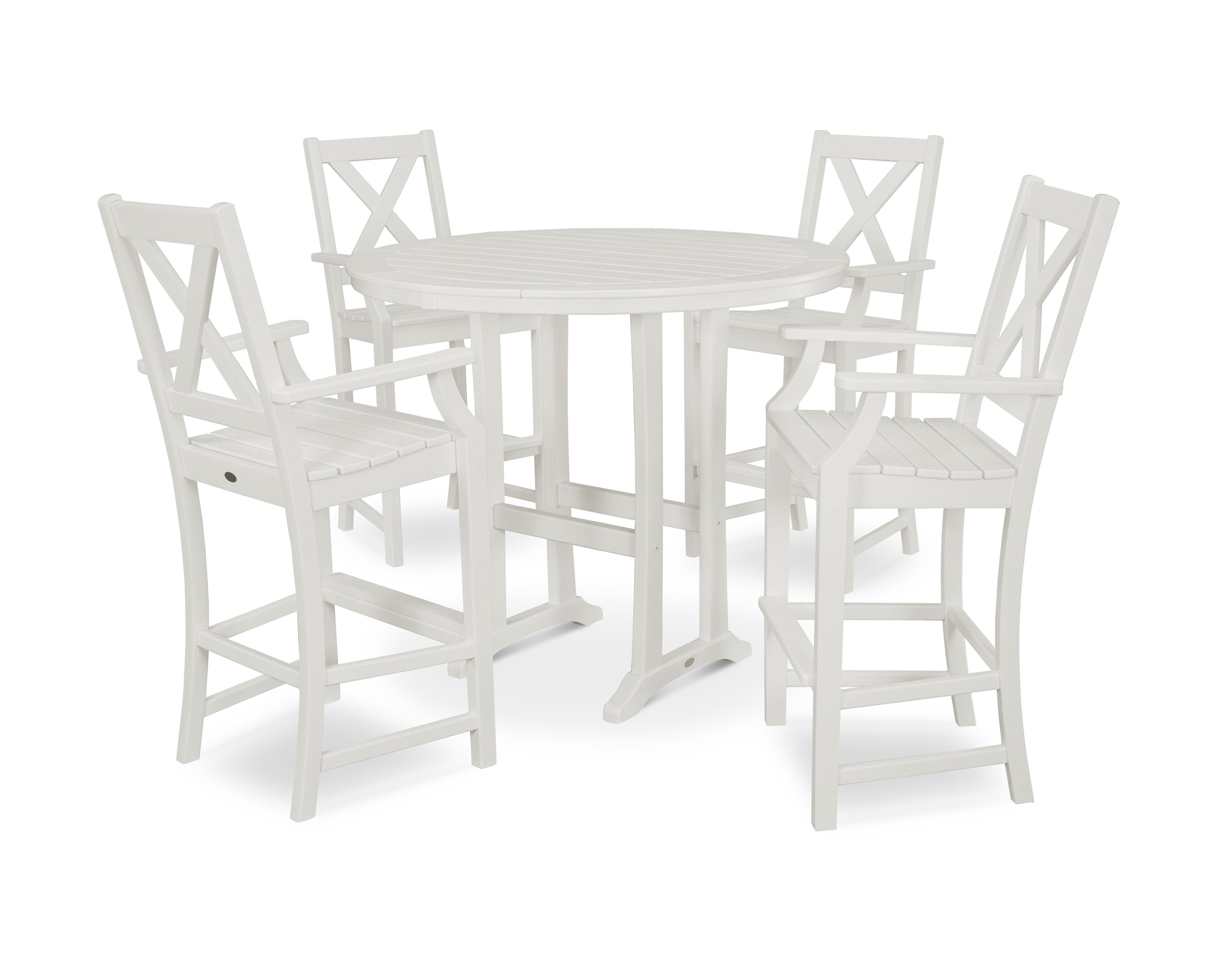 POLYWOOD® Braxton 5-Piece Nautical Trestle Arm Chair Bar Set in Vintage White