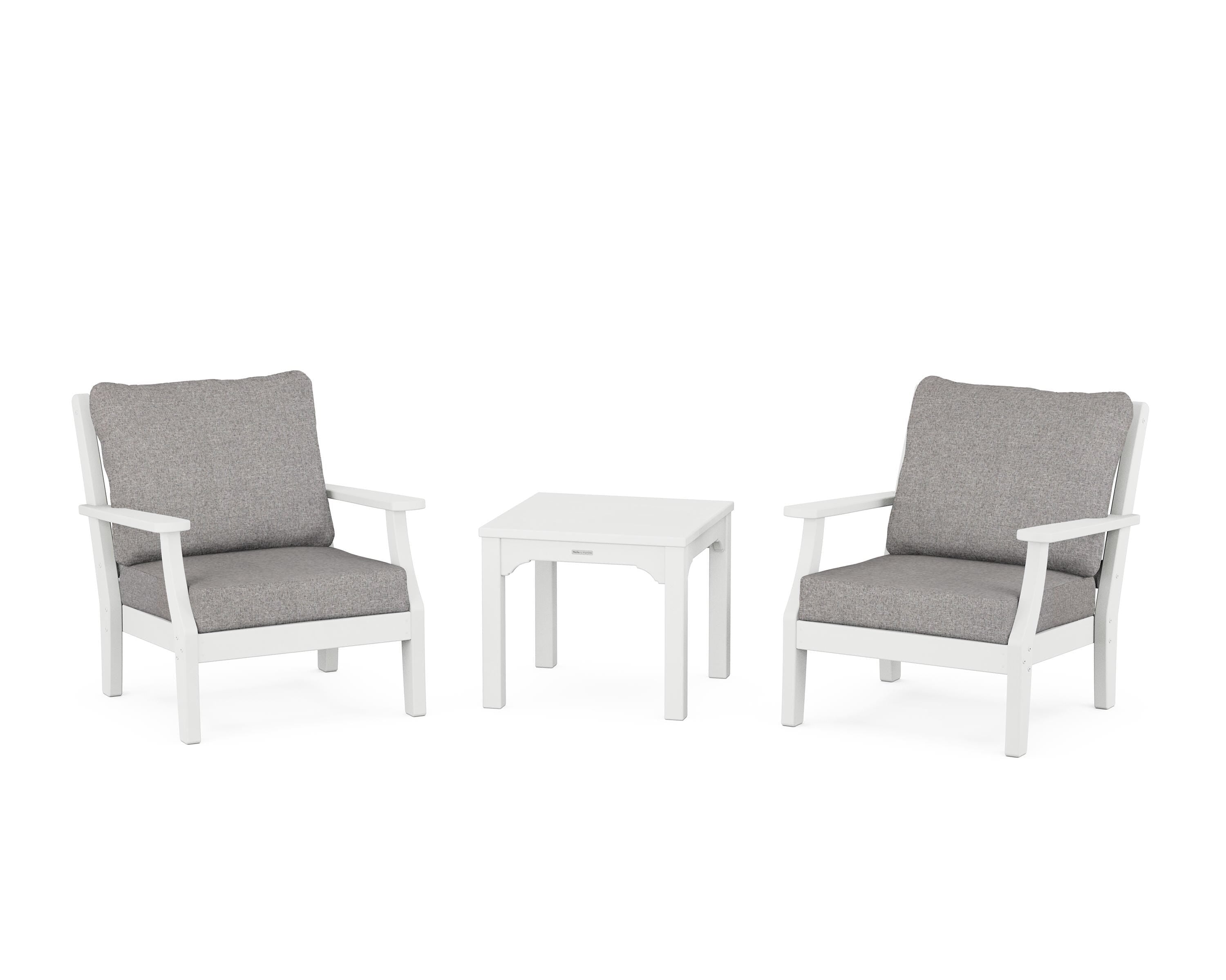 Martha Stewart by POLYWOOD Chinoiserie 3-Piece Deep Seating Set in White / Grey Mist