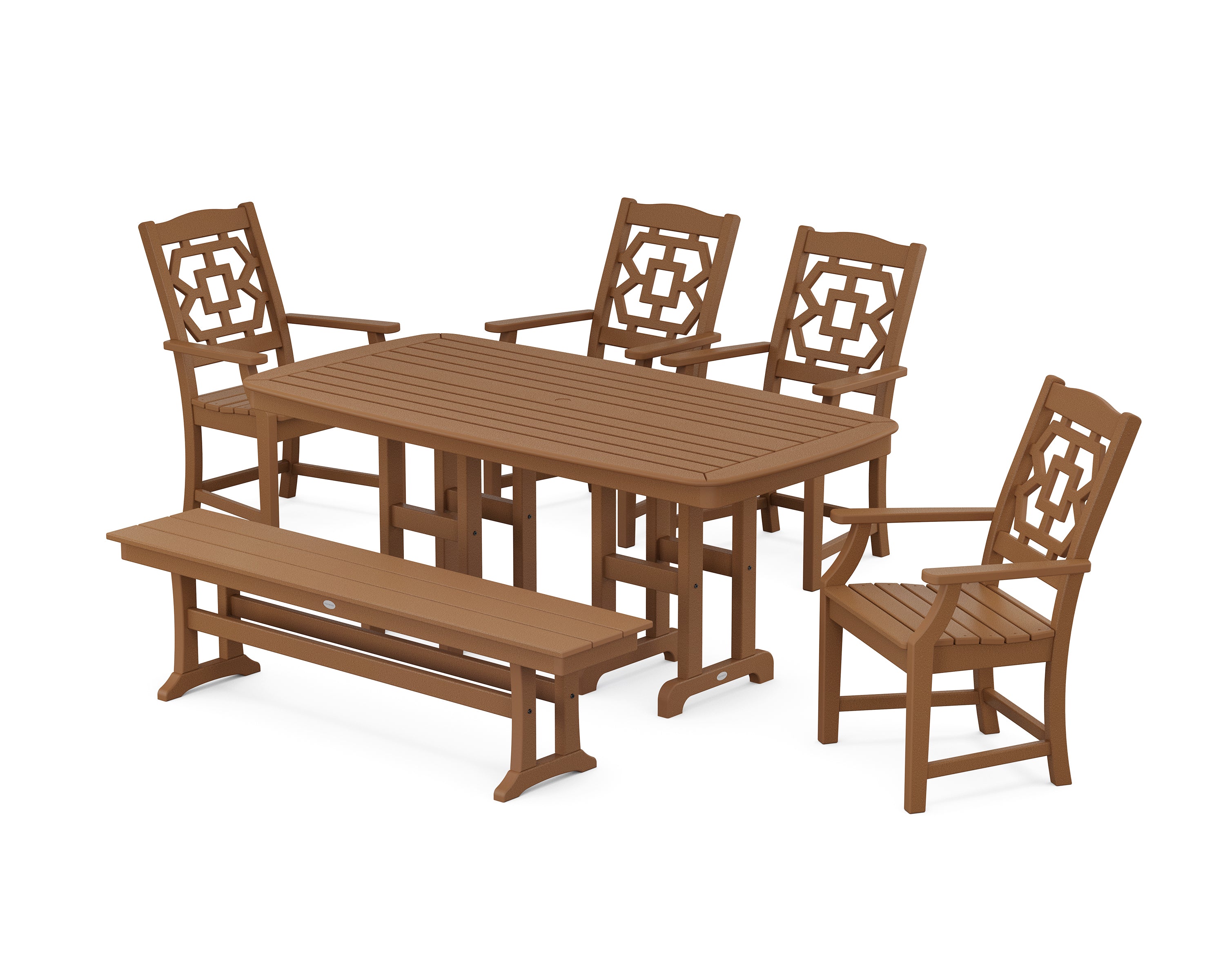 Martha Stewart by POLYWOOD® Chinoiserie 6-Piece Dining Set with Bench in Teak