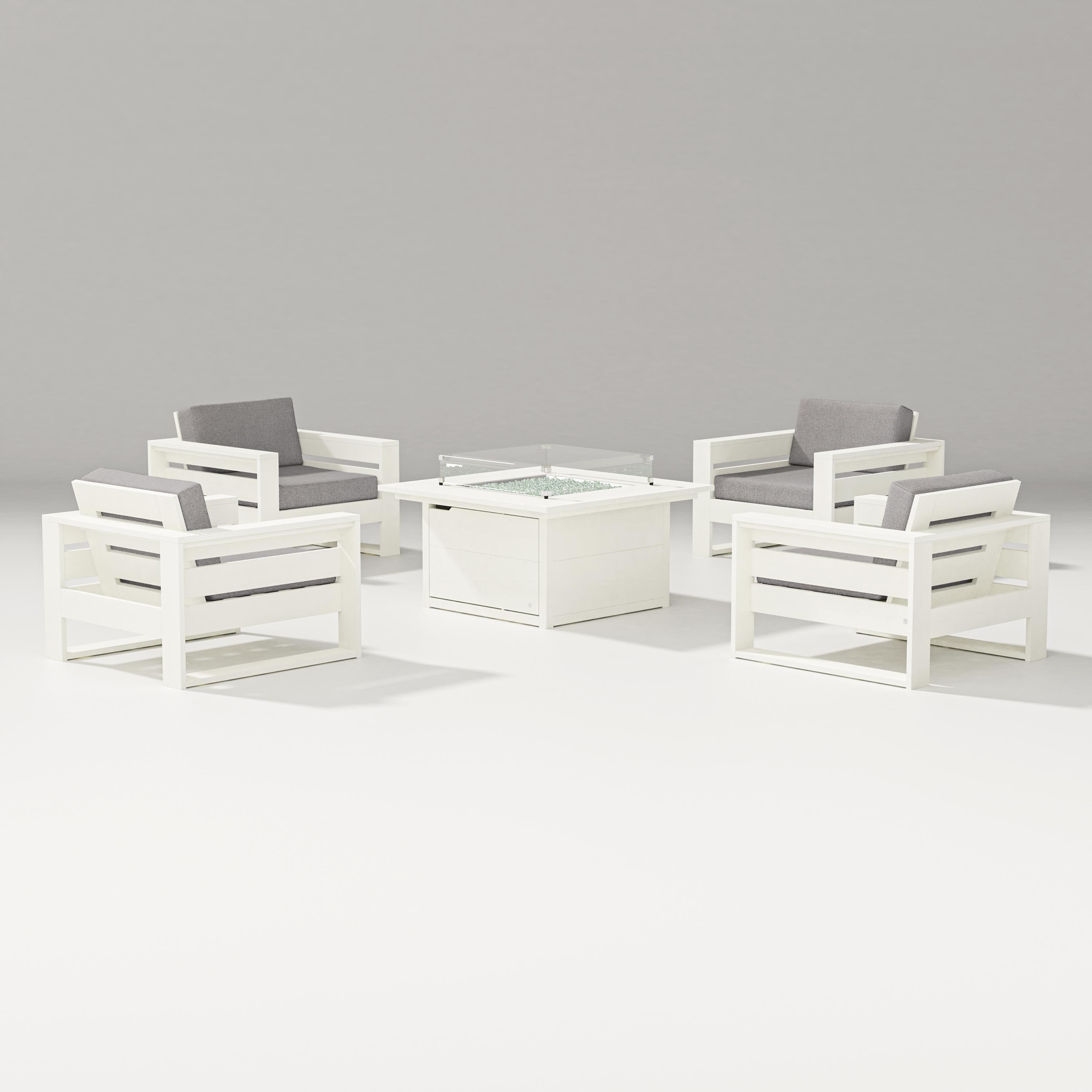 PW Designer Series Latitude 5-Piece Lounge Fire Table Set in Vintage White / Grey Mist