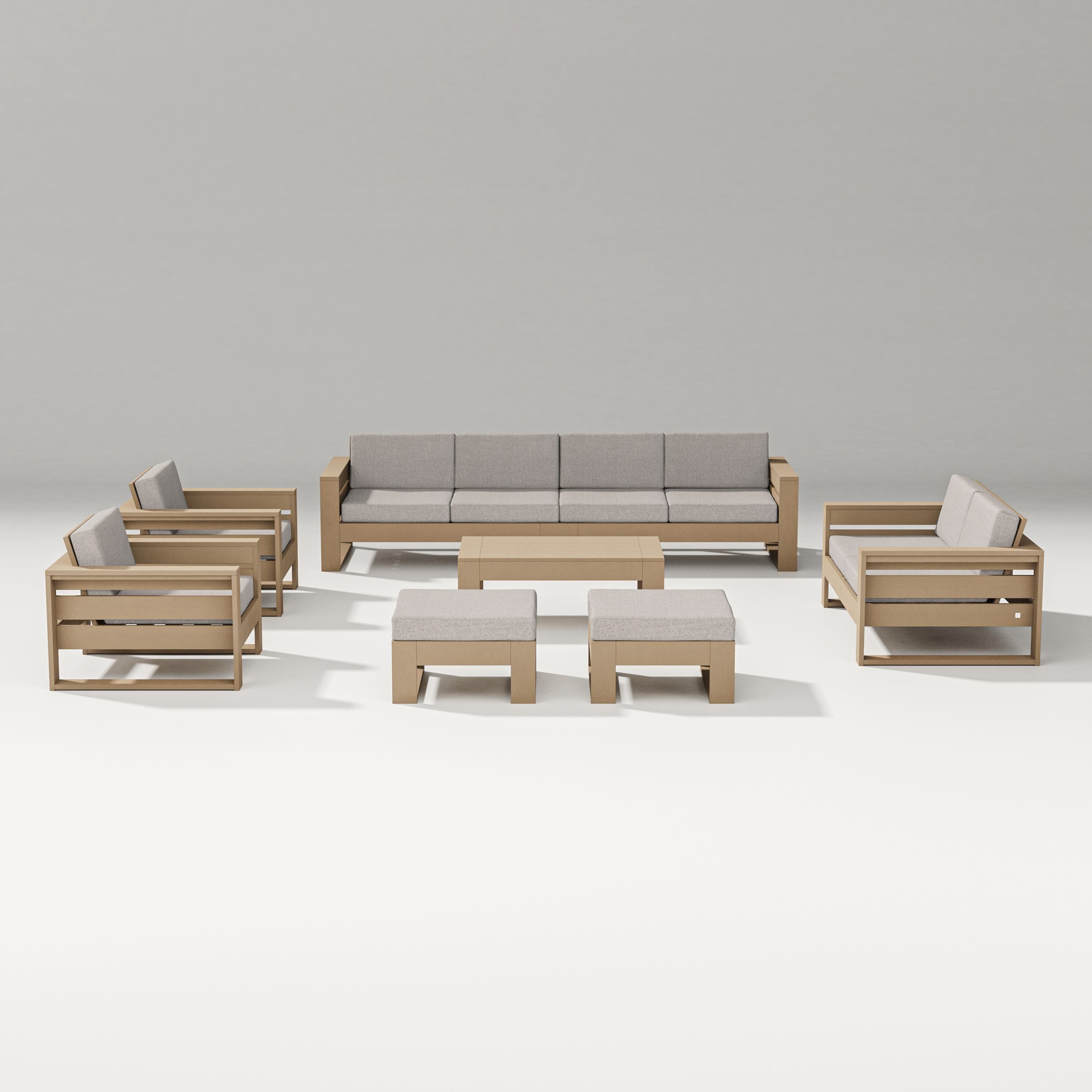 PW Designer Series Latitude 8-Piece Lounge Sofa Set in Vintage Sahara / Weathered Tweed