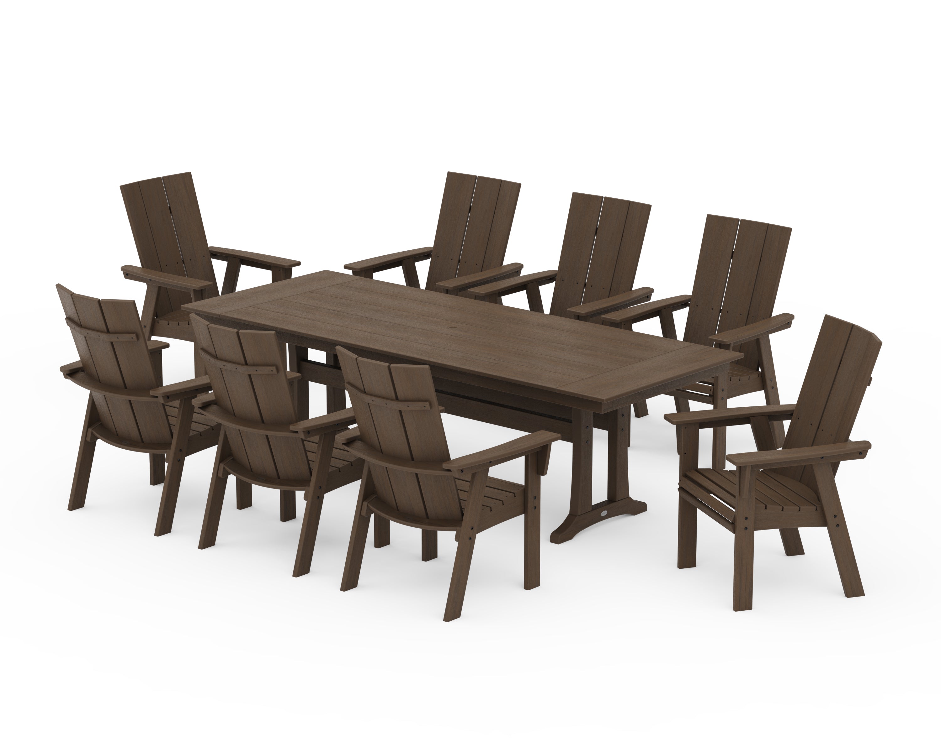POLYWOOD Modern Curveback Adirondack 9-Piece Farmhouse Dining Set with Trestle Legs in Kona