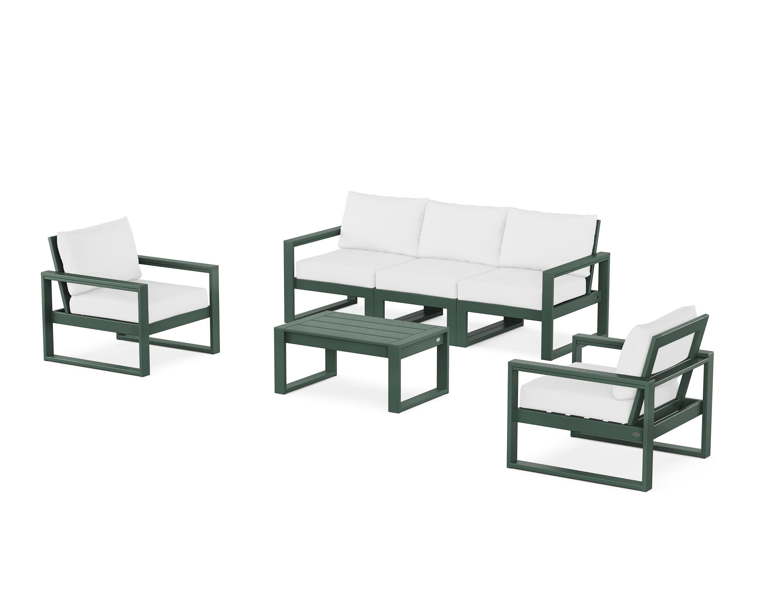 POLYWOOD EDGE Sectional 4-Piece Deep Seating Set with Sofa in Green / Natural