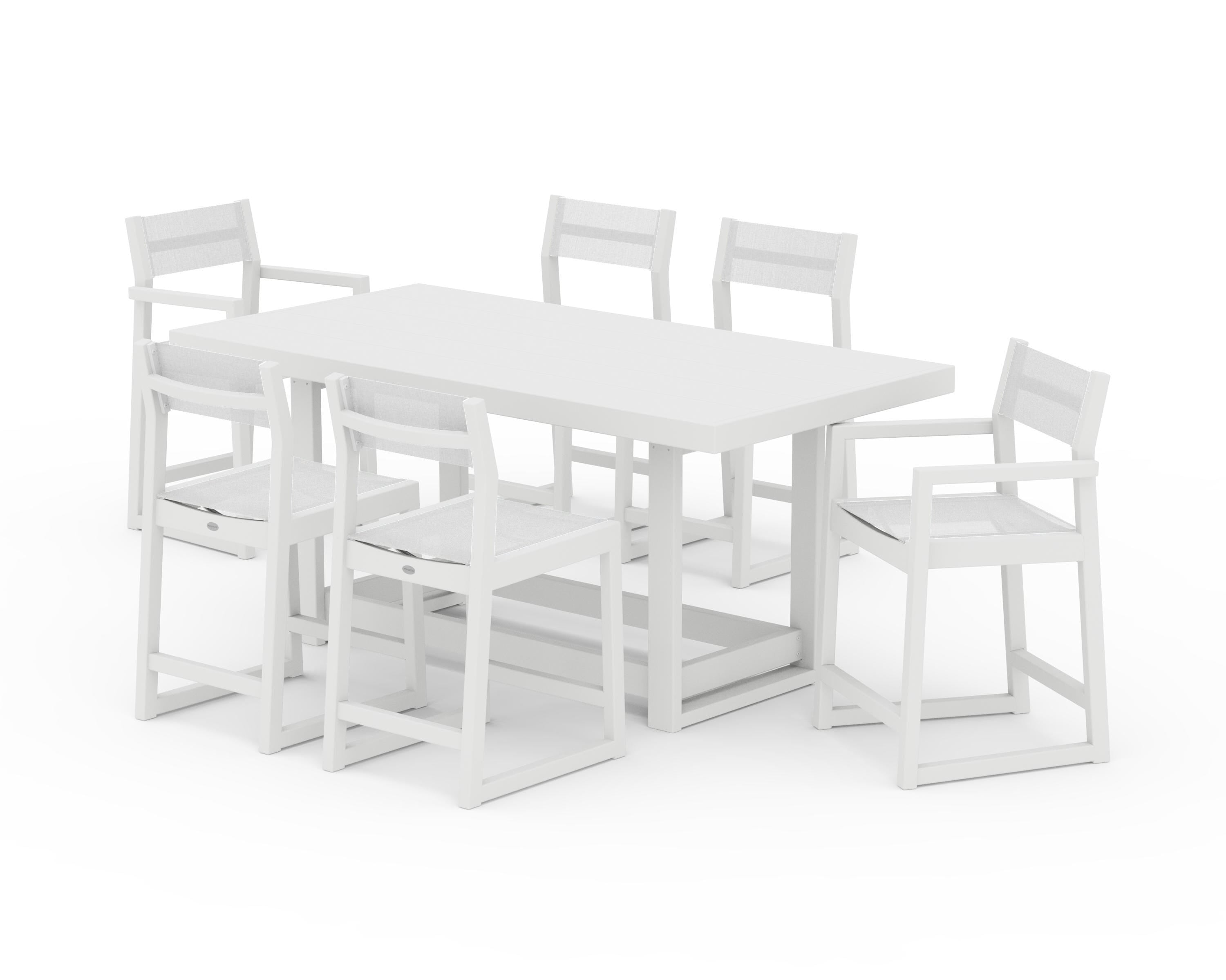POLYWOOD EDGE Sling 7-Piece Counter Table Set in White / White Sling