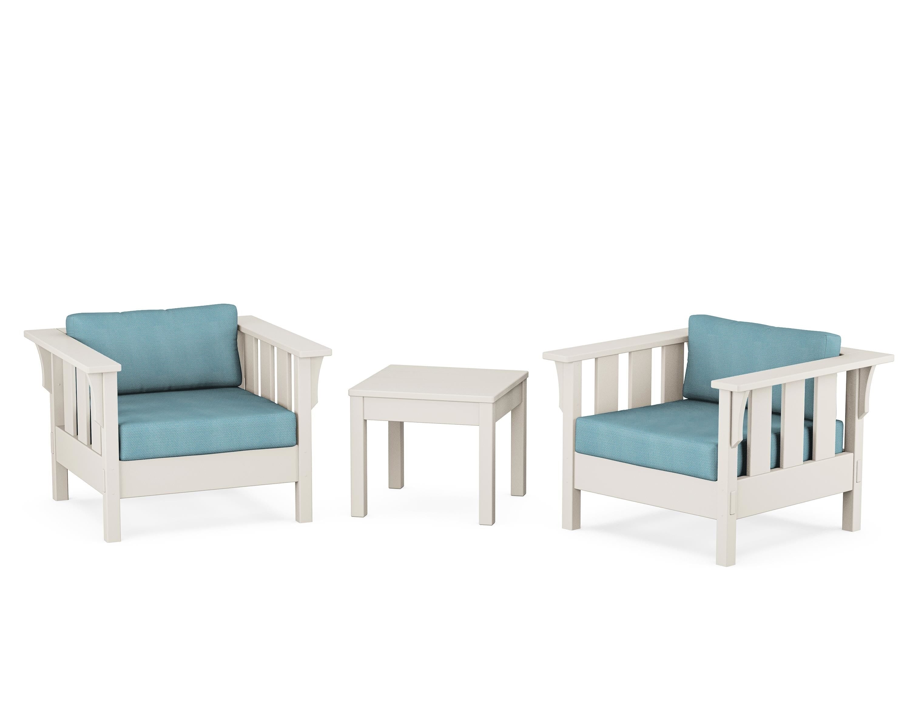 Martha Stewart by POLYWOOD Acadia 3-Piece Deep Seating Set in Sand / Lattice Sky Blue