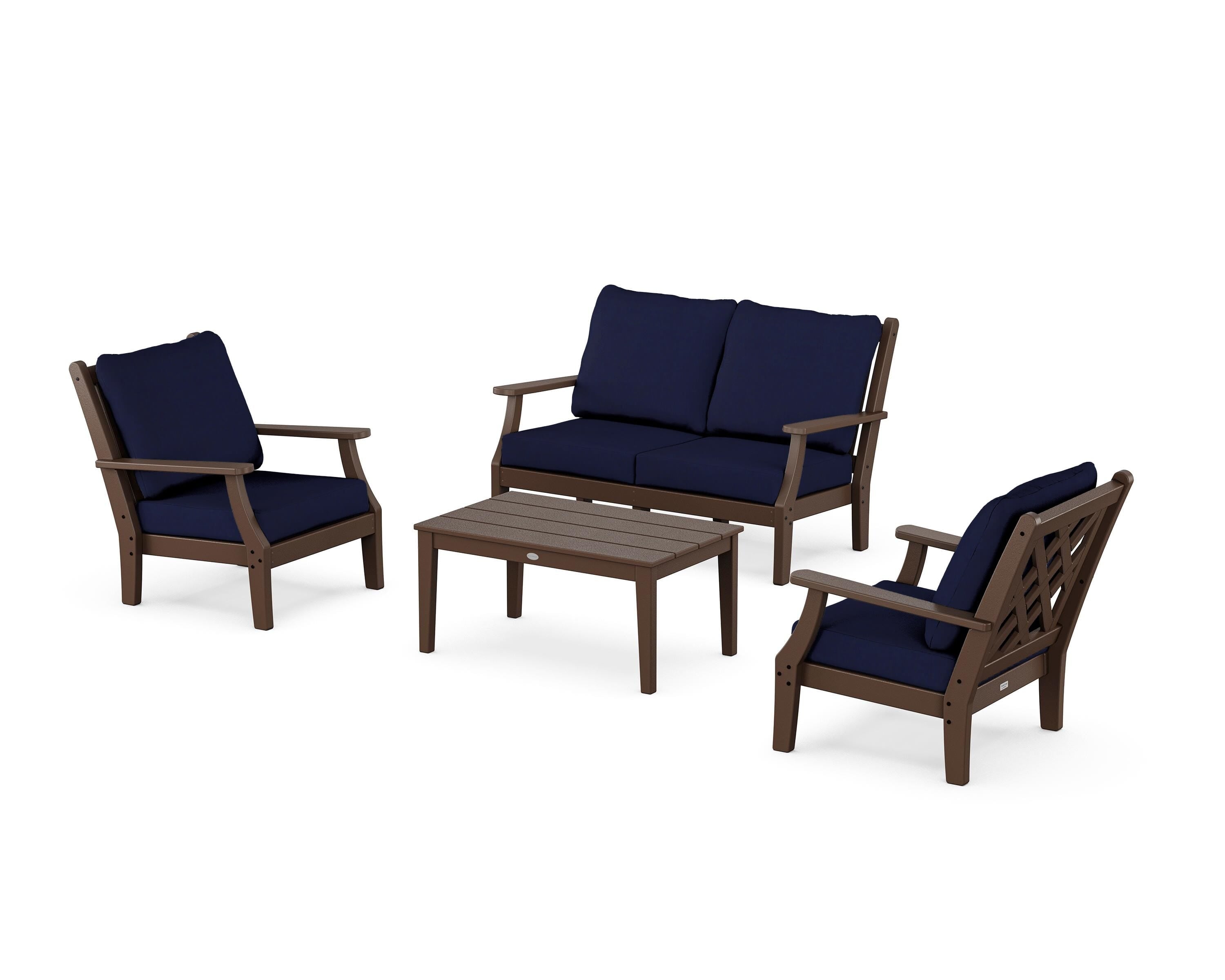 Country Living Wovendale 4-Piece Deep Seating Set with Loveseat in Mahogany / Navy