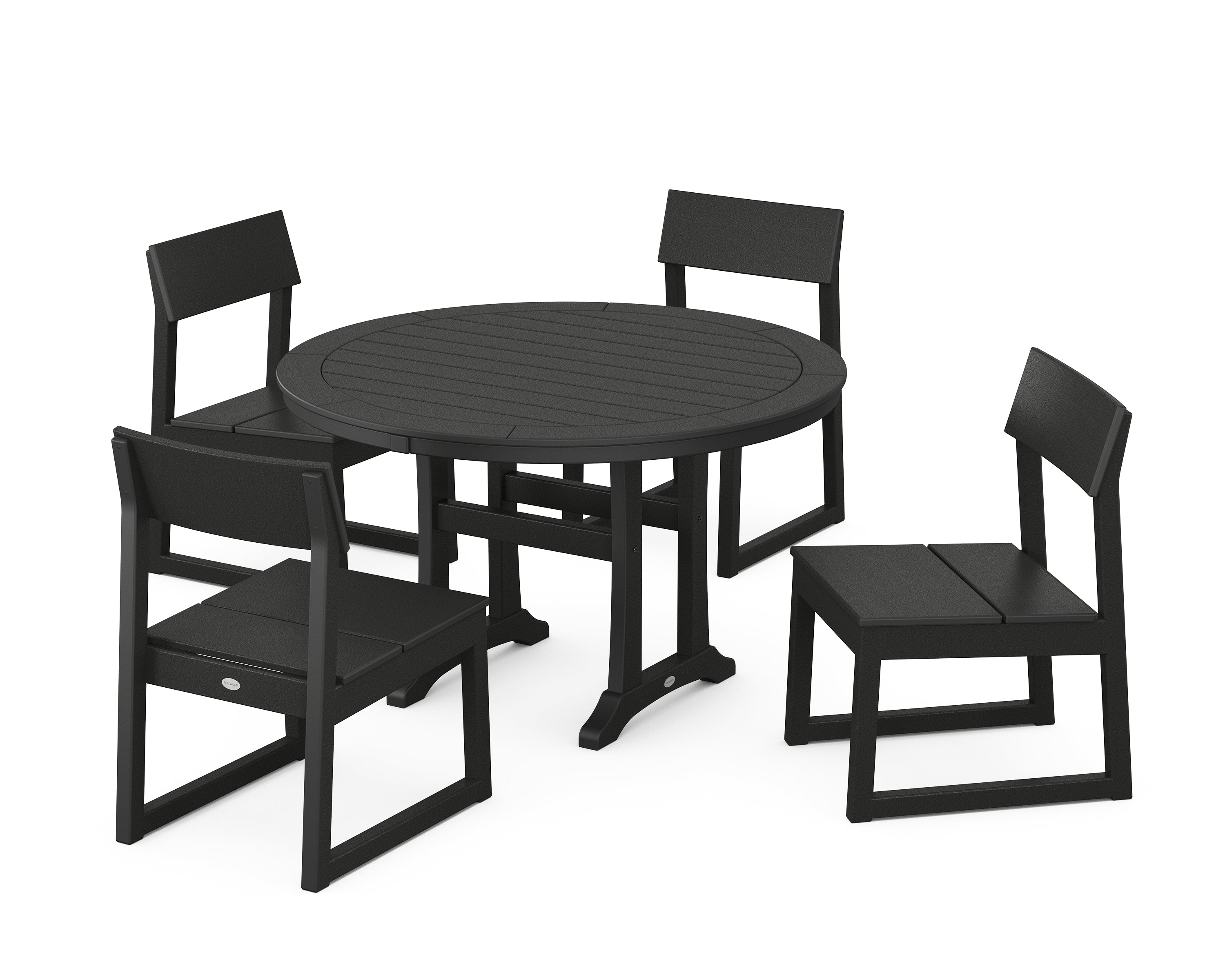 POLYWOOD® EDGE Side Chair 5-Piece Round Dining Set With Trestle Legs in Black