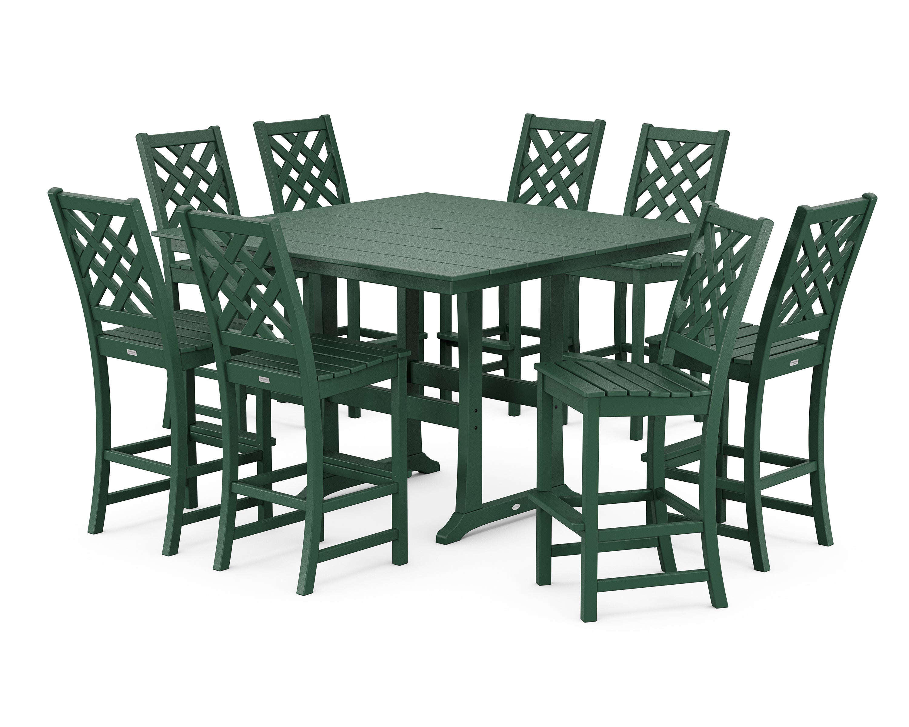 Country Living Wovendale Side Chair 9-Piece Square Farmhouse Bar Set with Trestle Legs in Green