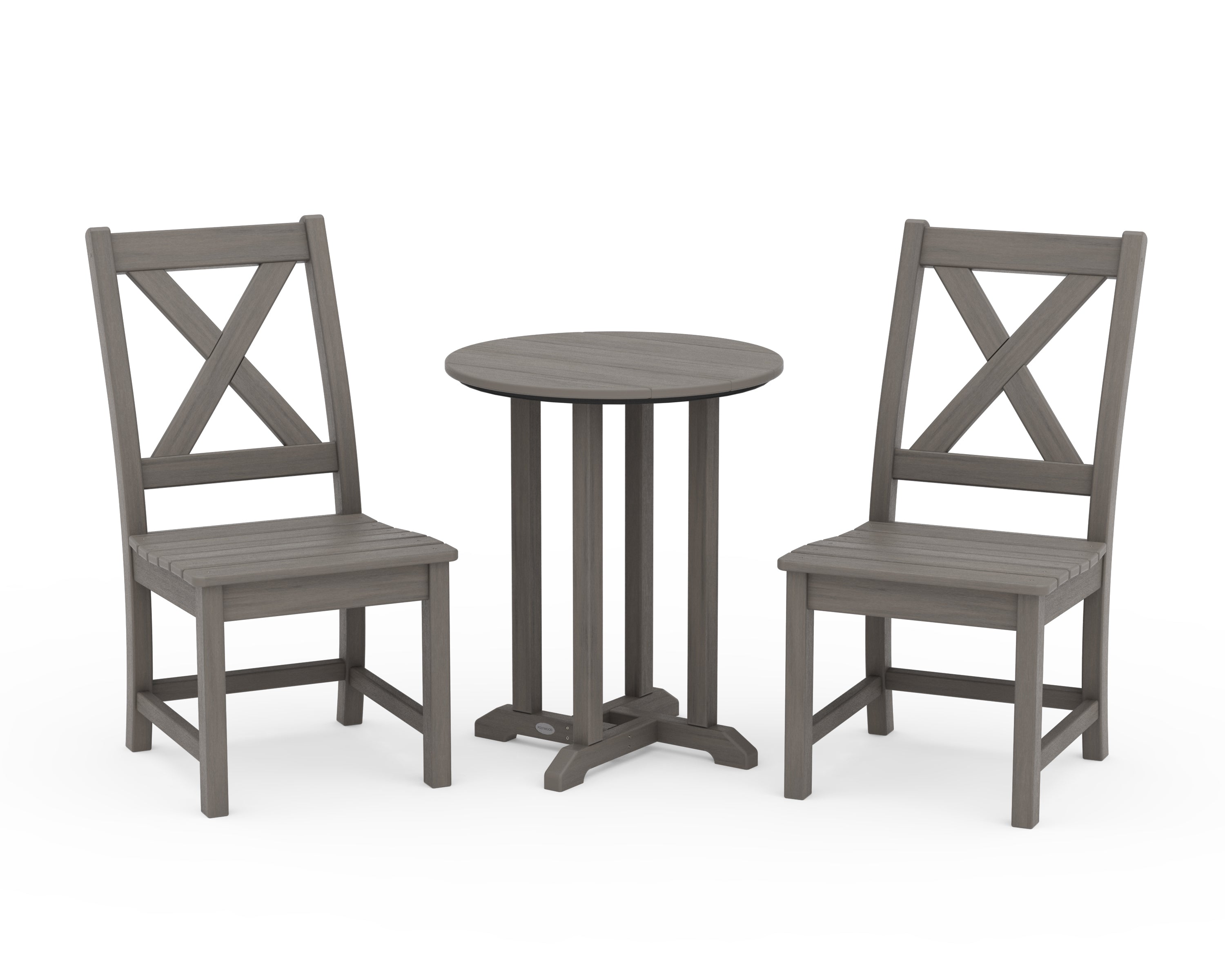 POLYWOOD Braxton Side Chair 3-Piece Round Bistro Dining Set in Driftwood