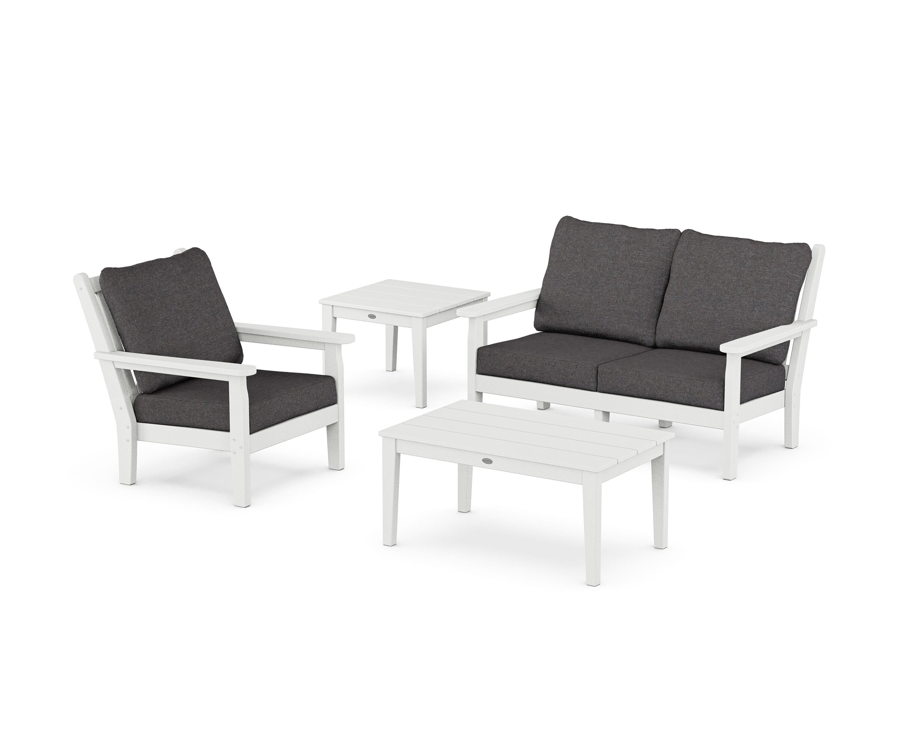 POLYWOOD Chippendale 4-Piece Deep Seating Set in White / Ash Charcoal