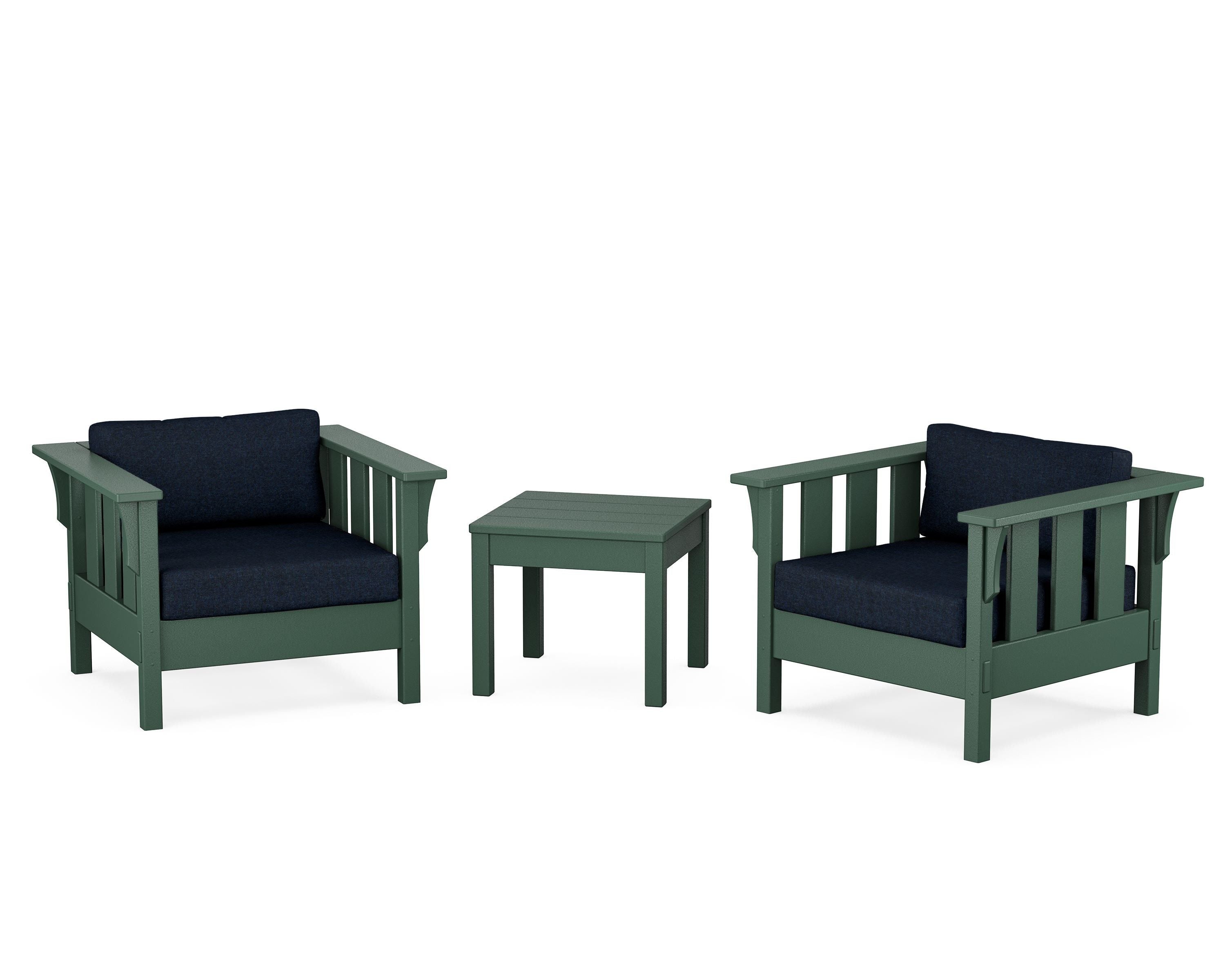 Martha Stewart by POLYWOOD Acadia 3-Piece Deep Seating Set in Green / Marine Indigo