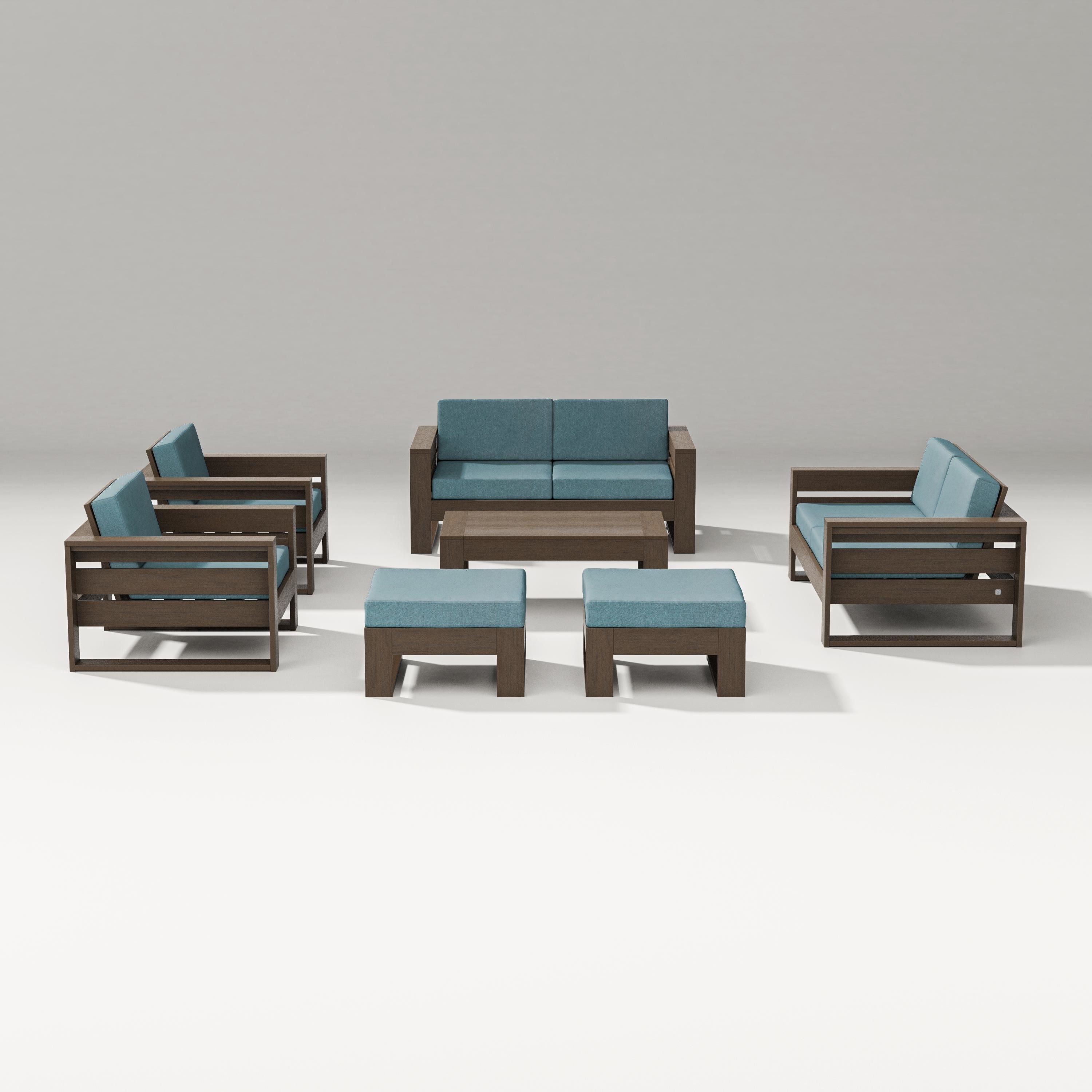 PW Designer Series Latitude 7-Piece Lounge Loveseat Set in Kona / Ocean Teal