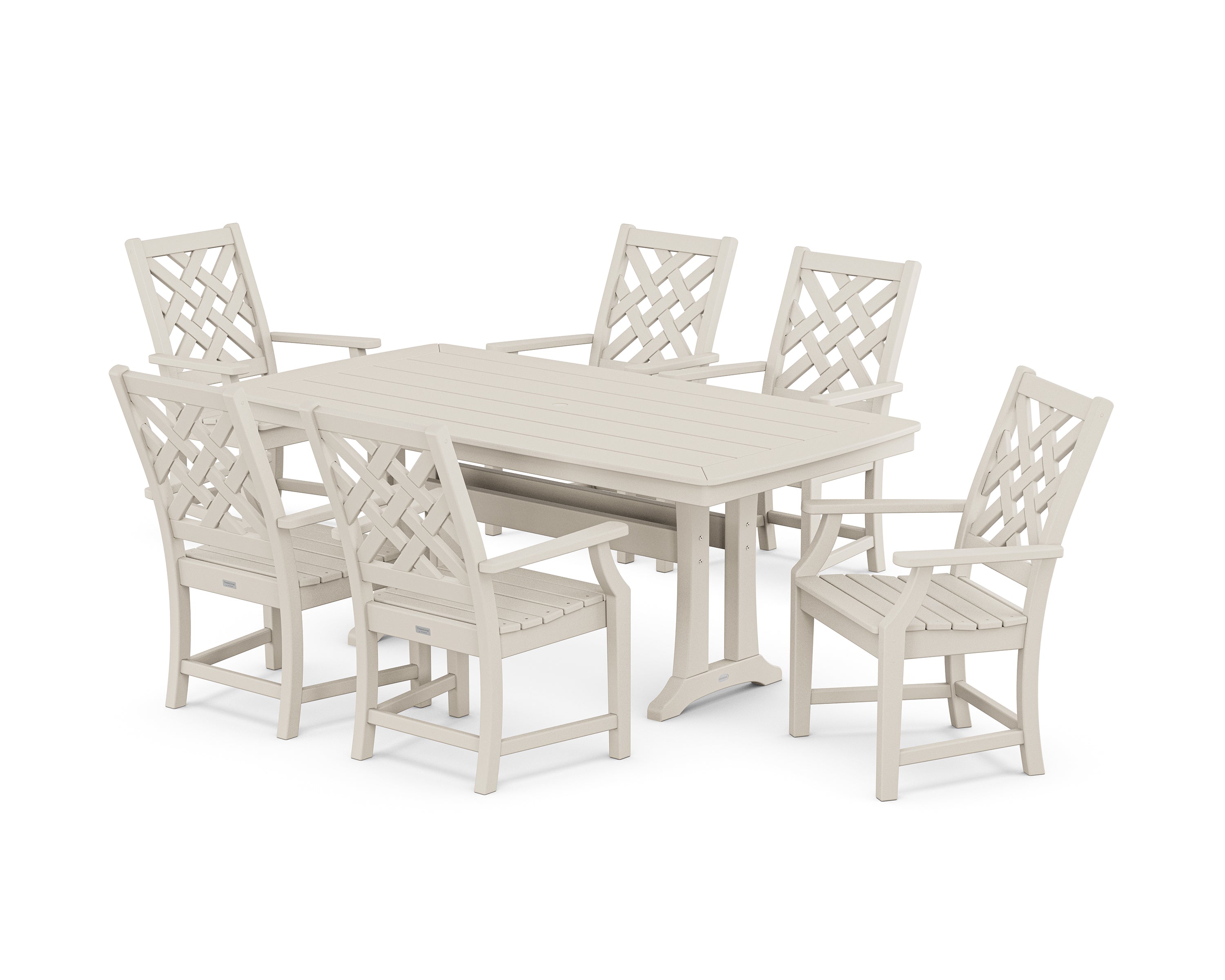 Country Living Wovendale Arm Chair 7-Piece Dining Set with Trestle Legs in Sand