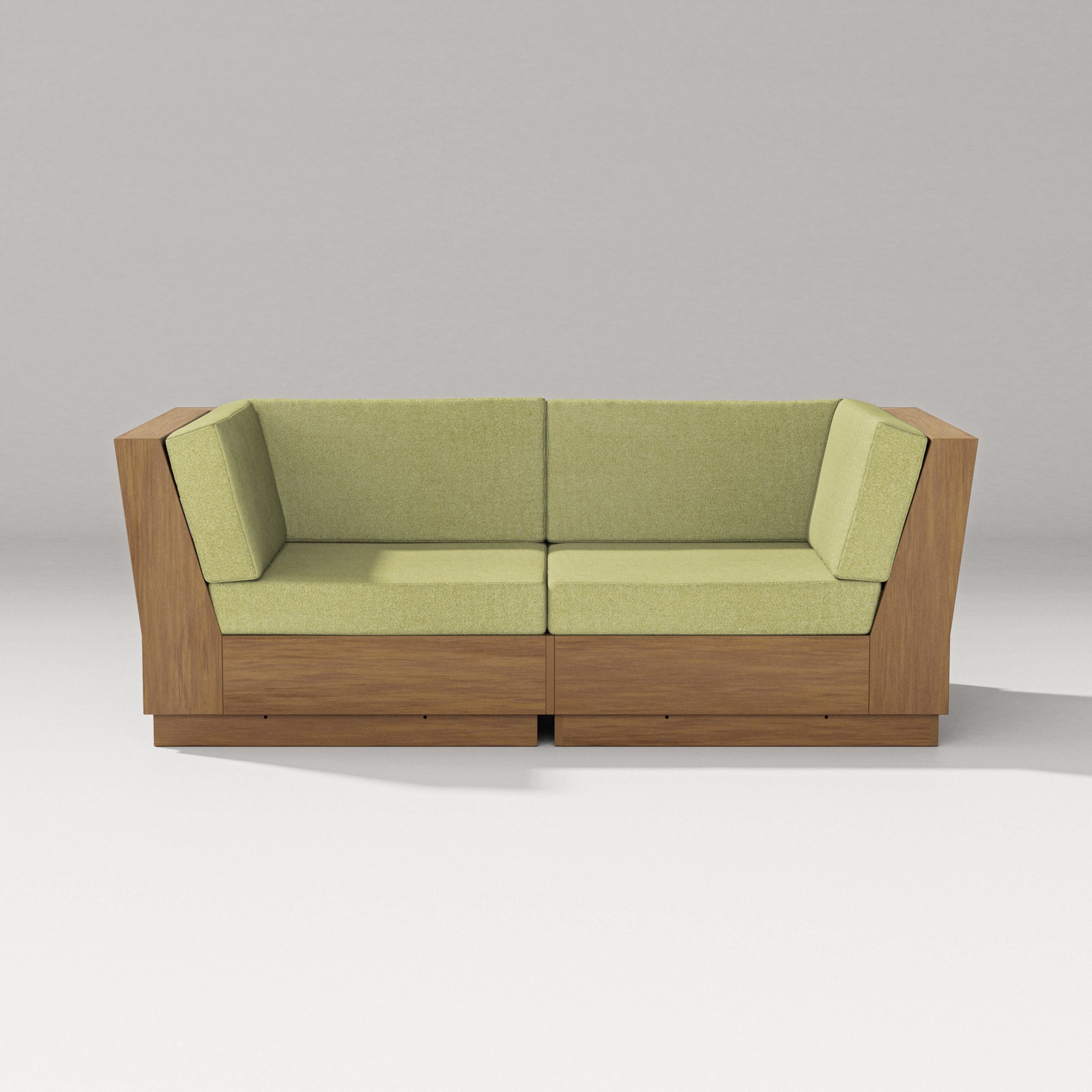 PW Designer Series Elevate Loveseat Sectional in Natural / Chartreuse Boucle