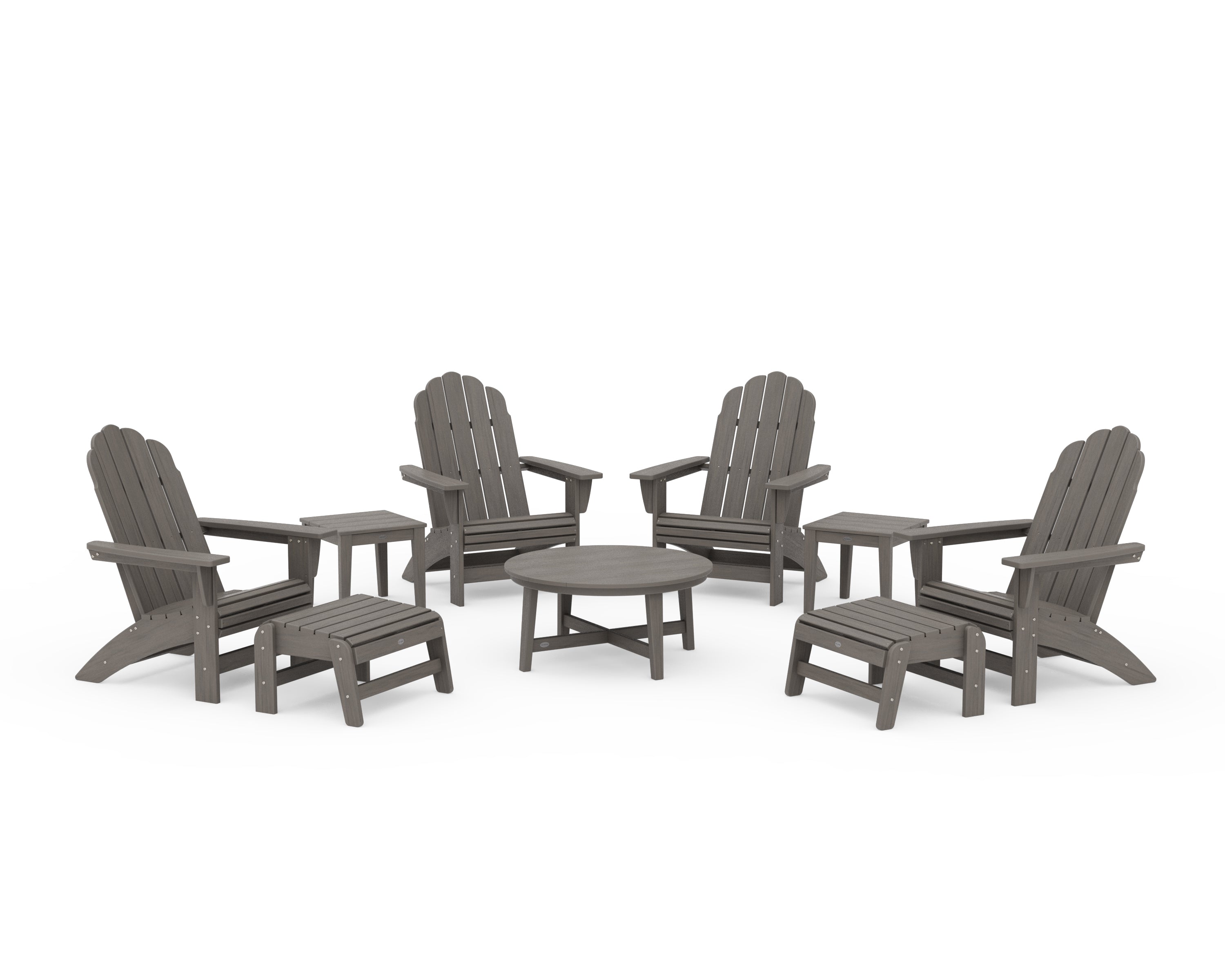 POLYWOOD Vineyard Grand Adirondack 9-Piece Conversation Set in Driftwood